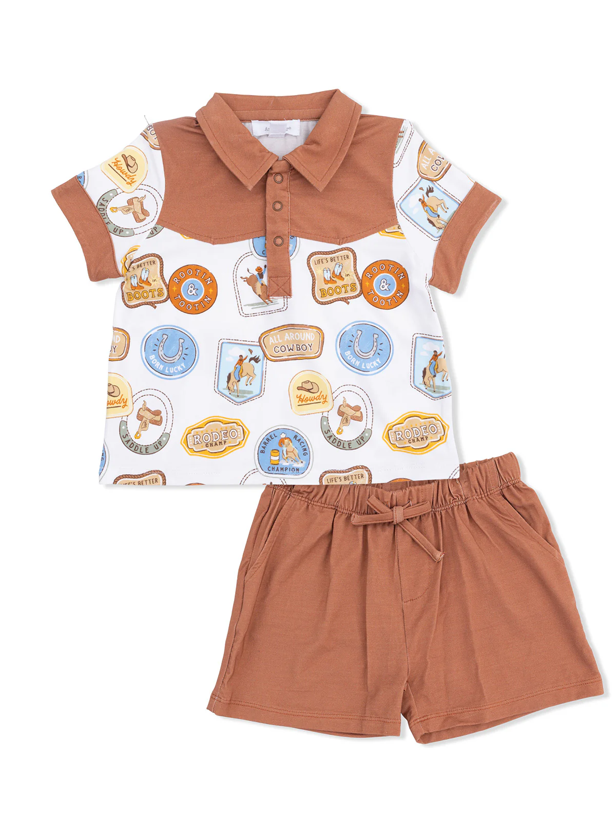 Cowboy Polo & Casual Short Set, Rodeo Patches