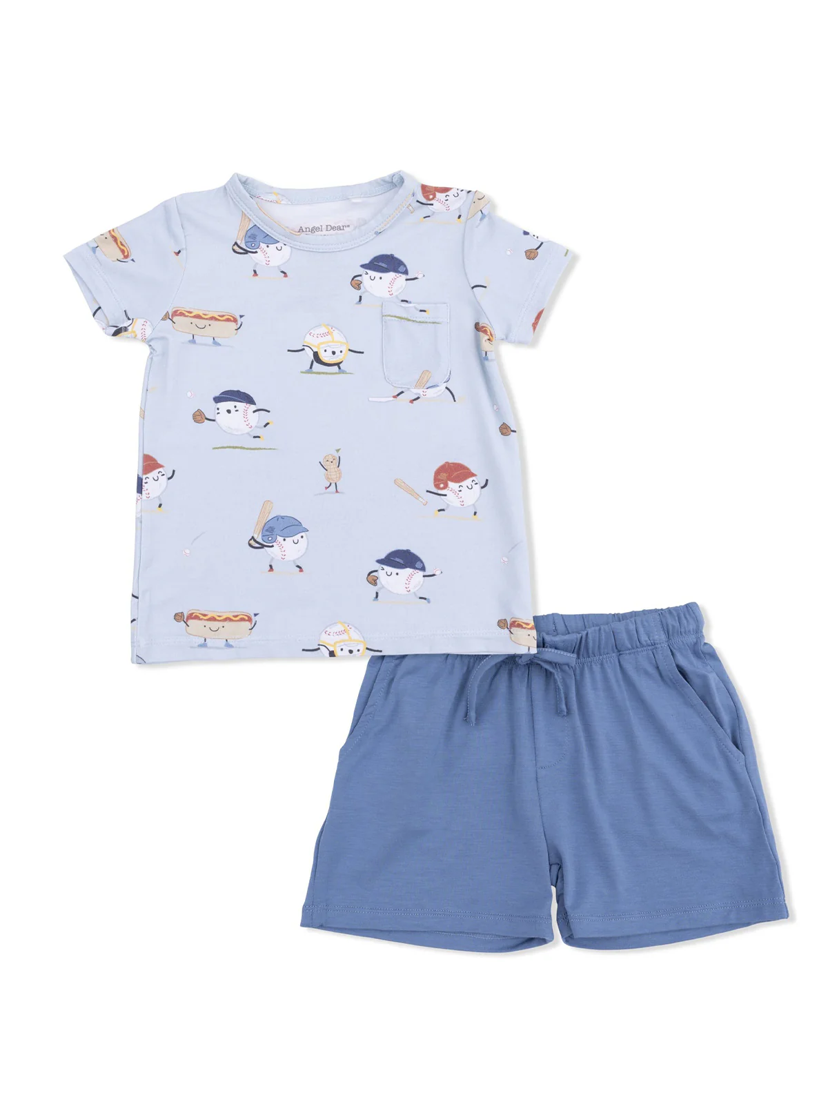Crew Neck Tee & Casual Short Set, Baseballs Playing Baseball