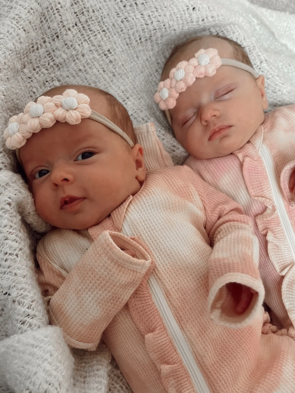Crochet Flower Headband, Pink/Ivory