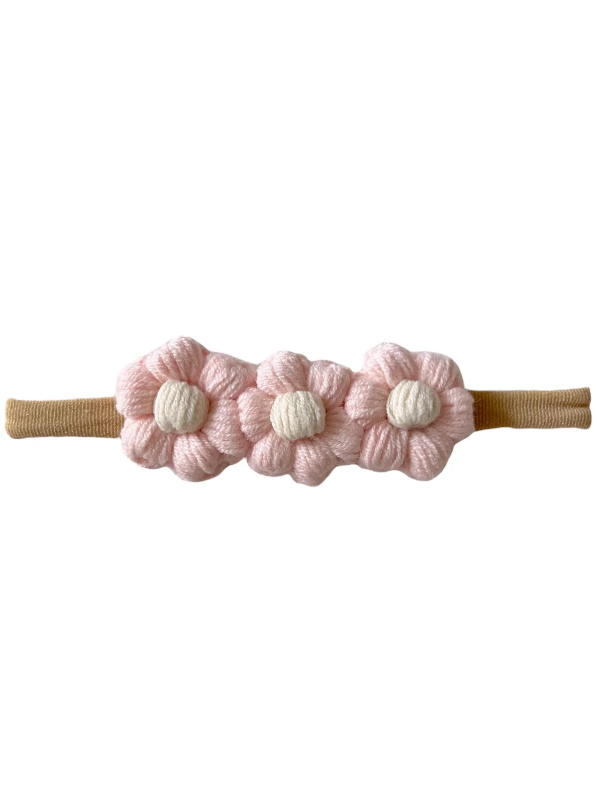 Crochet Flower Headband, Pink/Ivory - Image 2