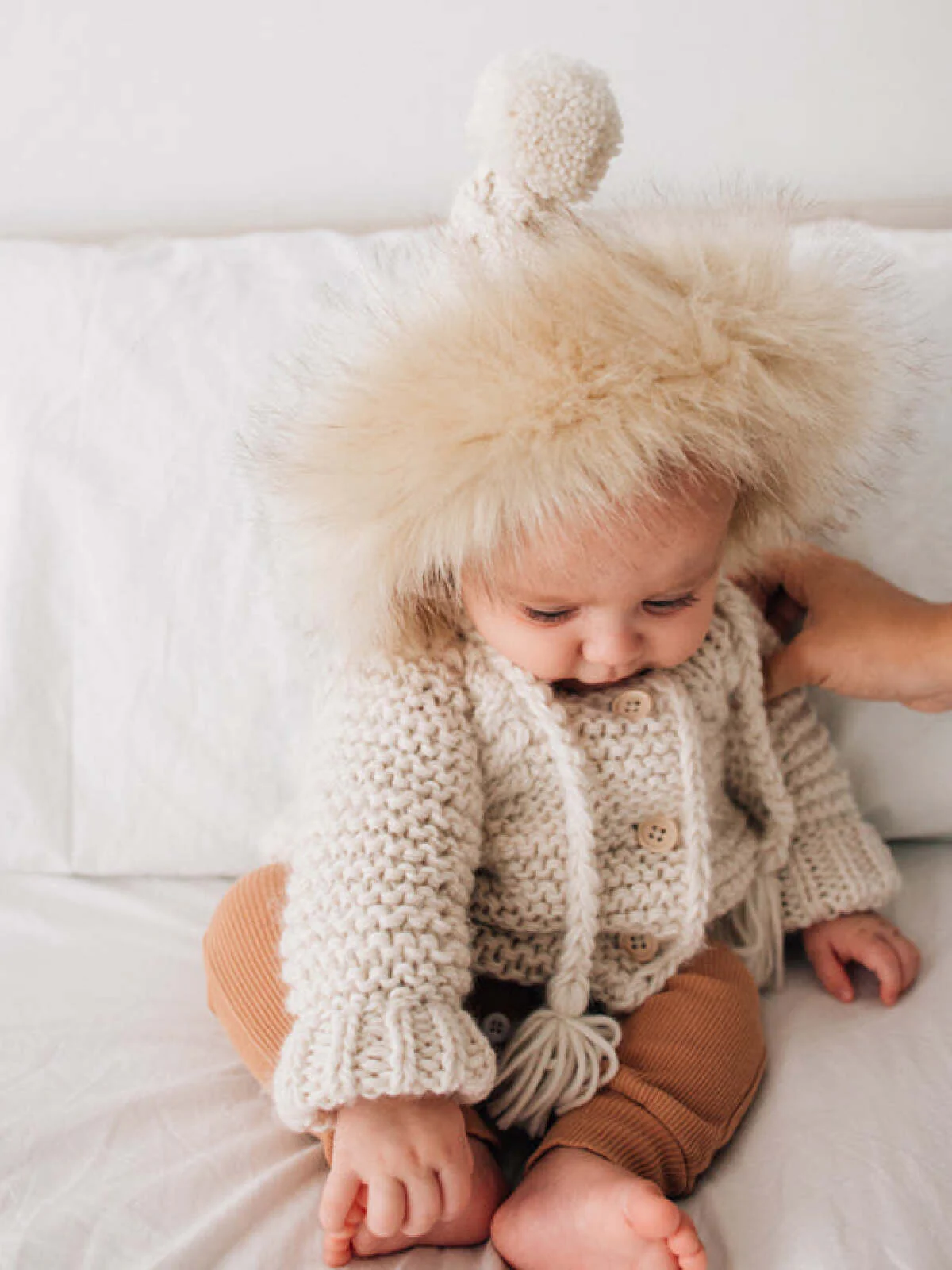 Fur Trimmed Bonnet, Natural - Image 3