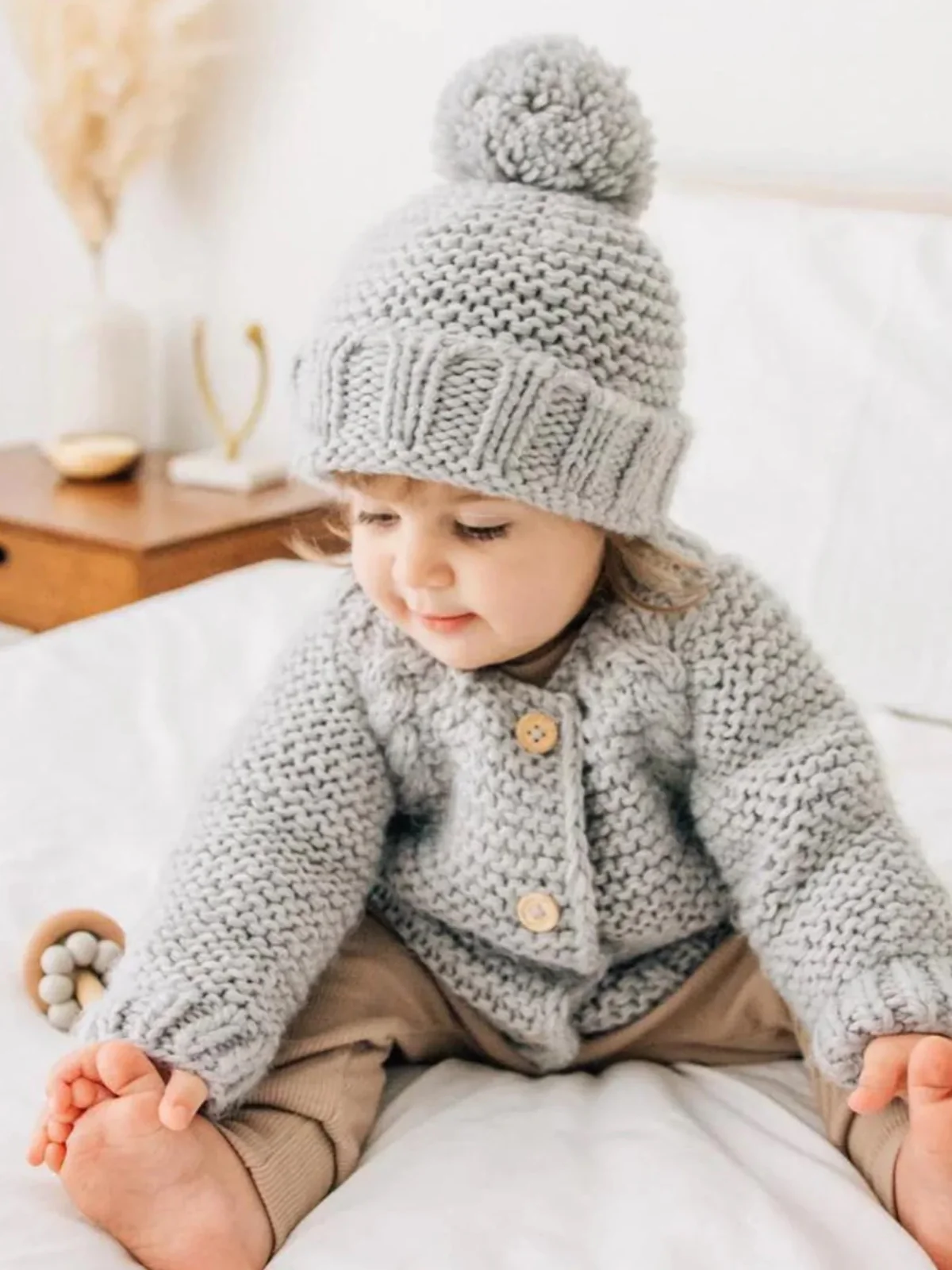 Garter Stitch Cardigan Sweater, Ice Grey - Image 6