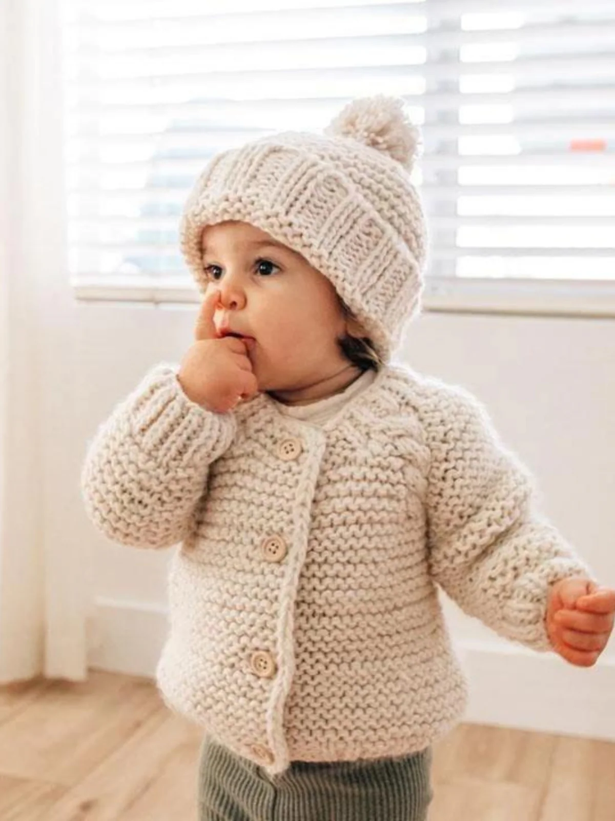 Garter Stitch Cardigan Sweater, Natural - Image 5