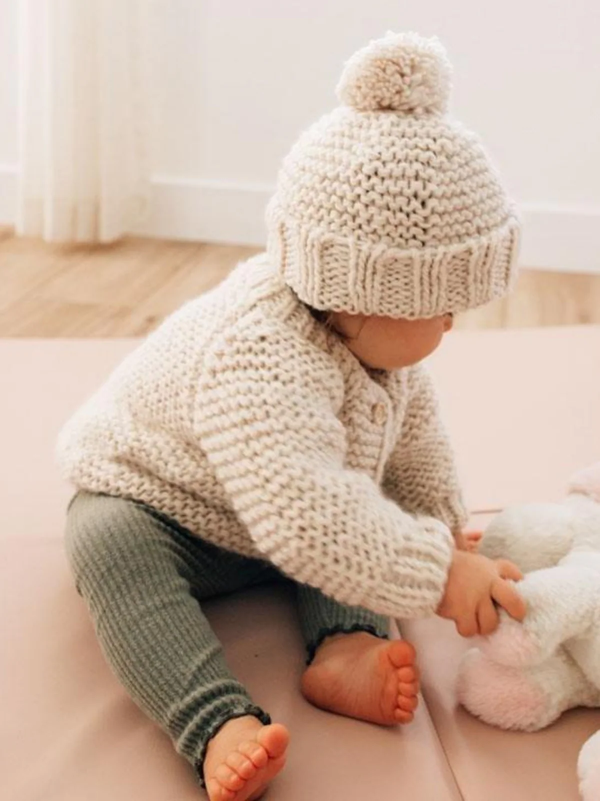 Garter Stitch Cardigan Sweater, Natural - Image 7