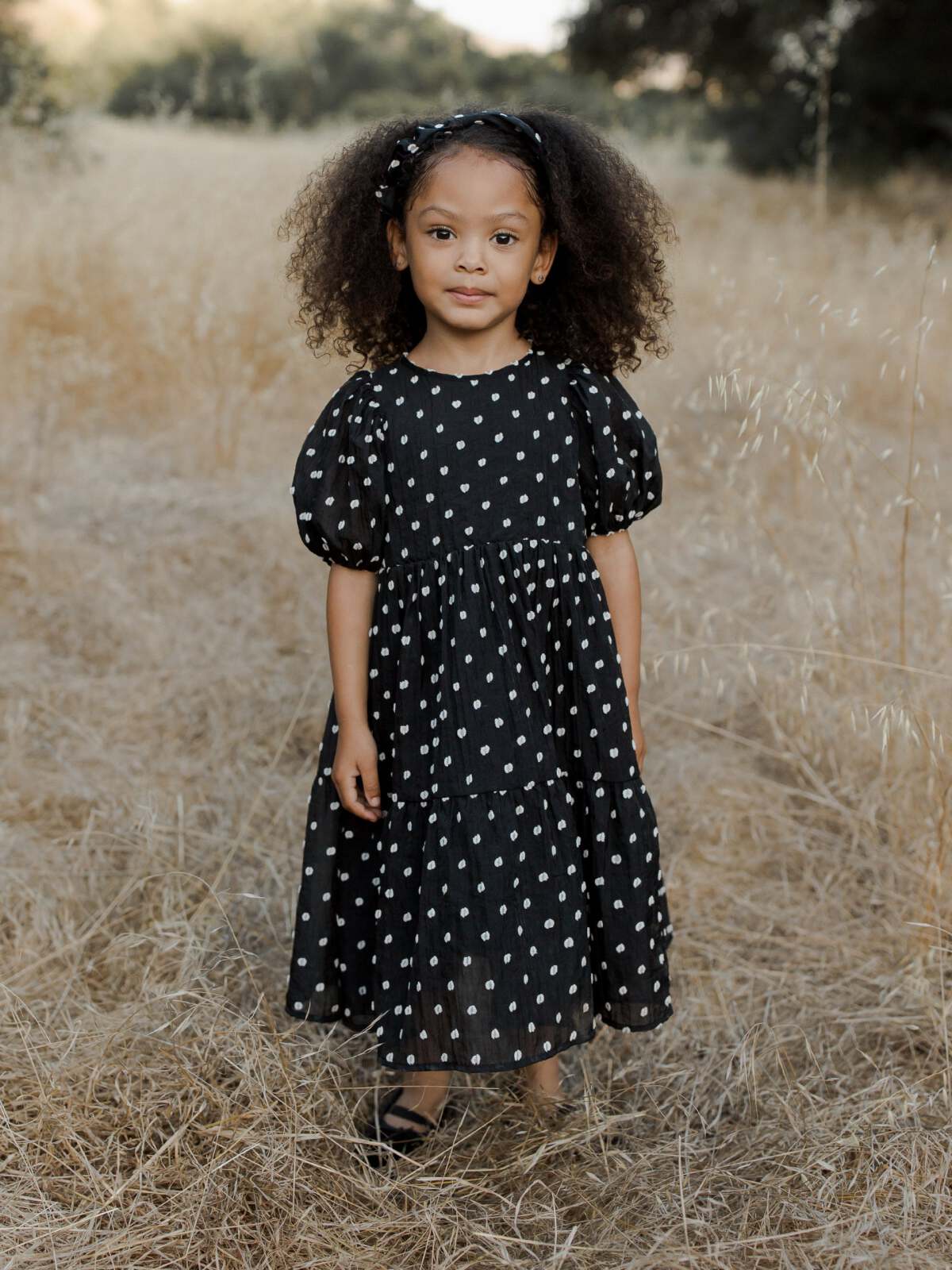 Gathered Headband, Black & Ivory Dot - Image 3