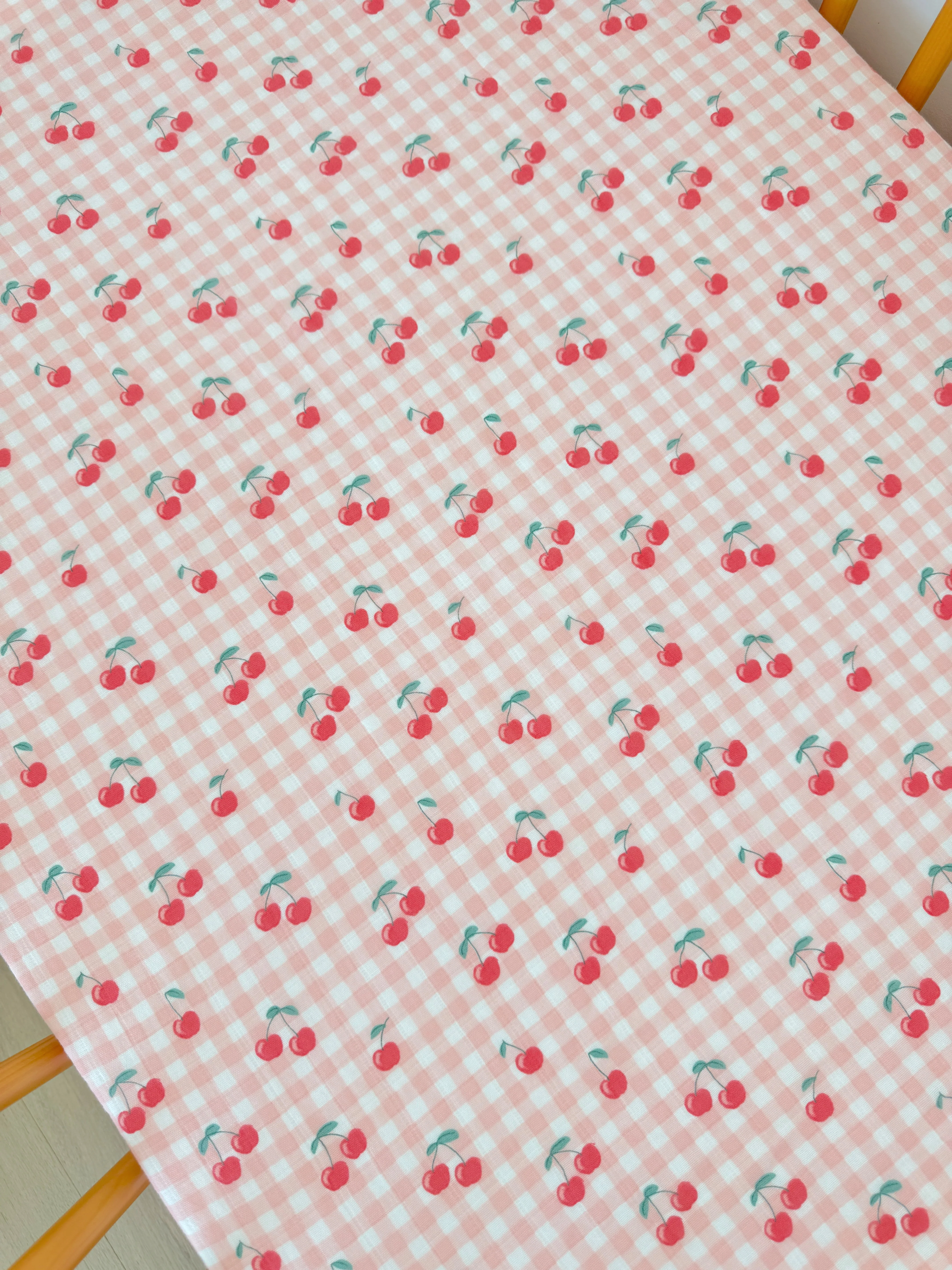 Gingham Cherries / Muslin Crib Sheet