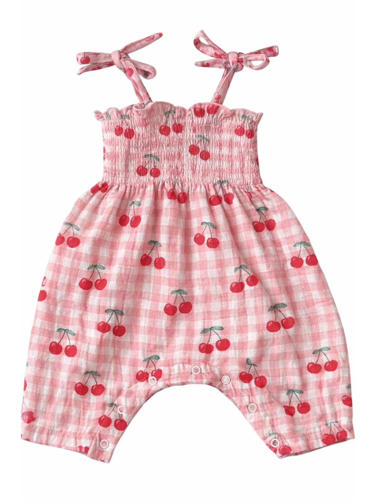 Gingham Cherries / Muslin Smocked Jumpsuit - Image 2
