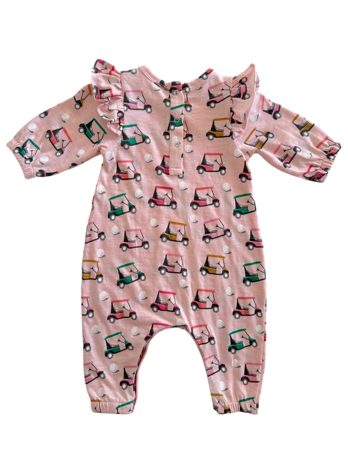 Golf Cart Pink / Organic Long Sleeve Ruffle Jumpsuit - Image 3