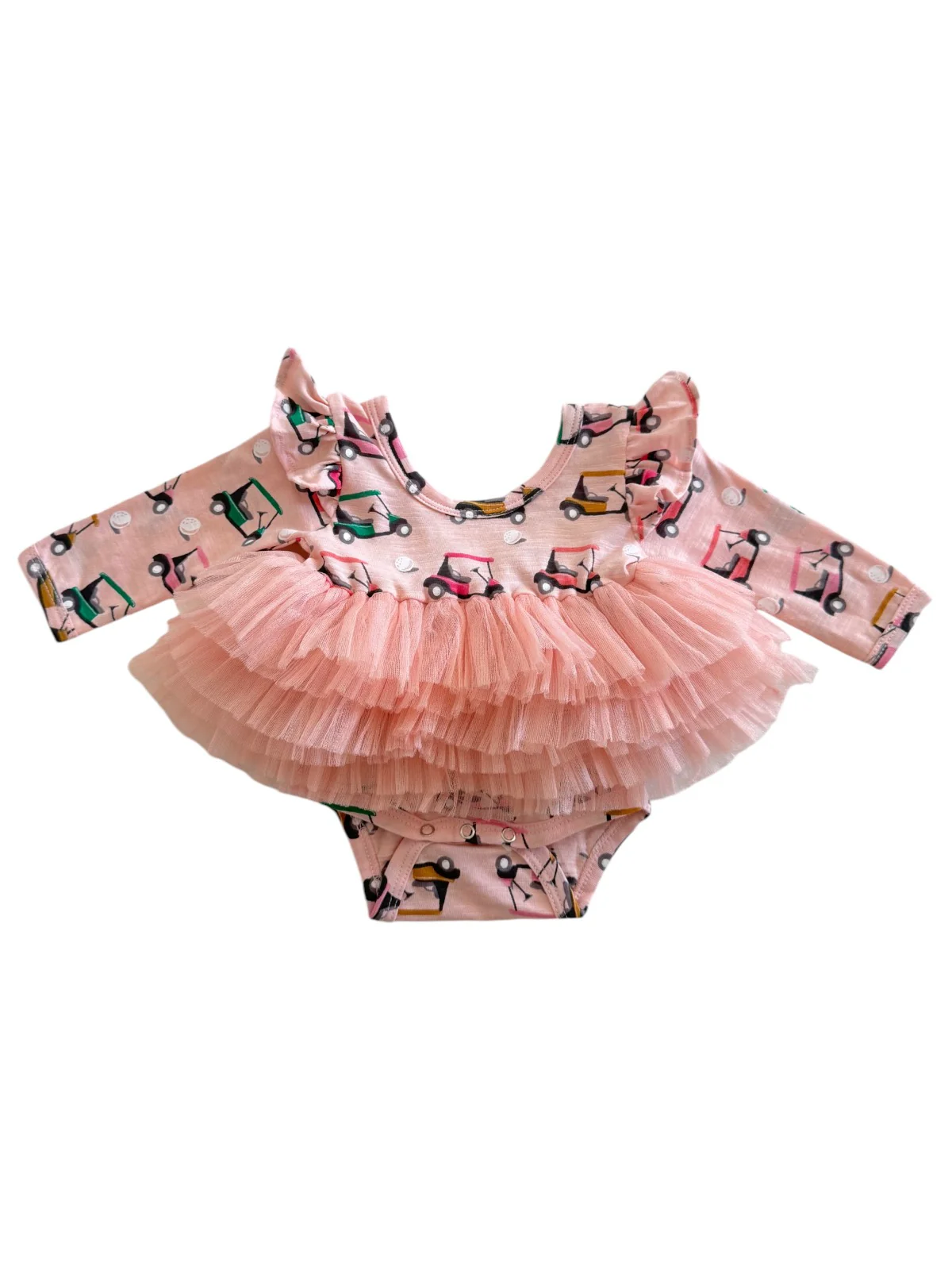 Golf Cart Pink / Organic Long Sleeve Tutu Bodysuit - Image 3