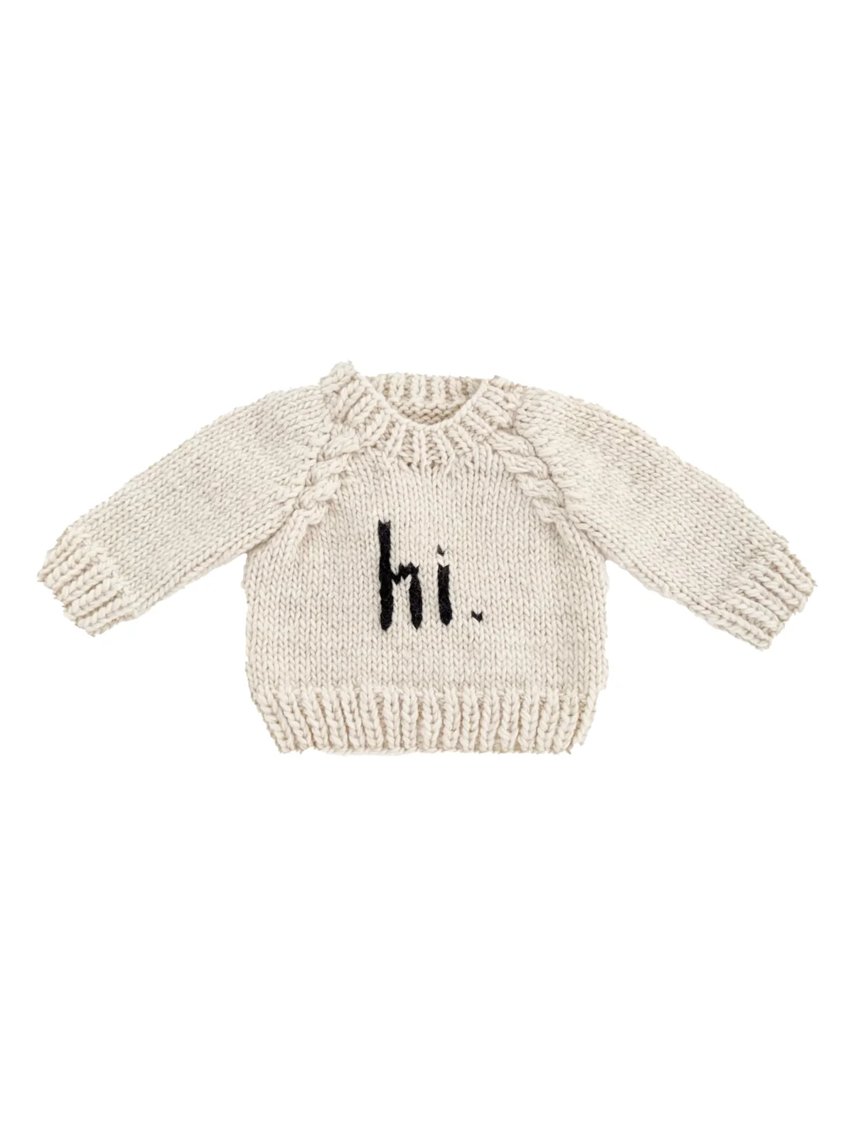 Hi. Crew Neck Garter Stitch Sweater, Black on Natural - Image 2
