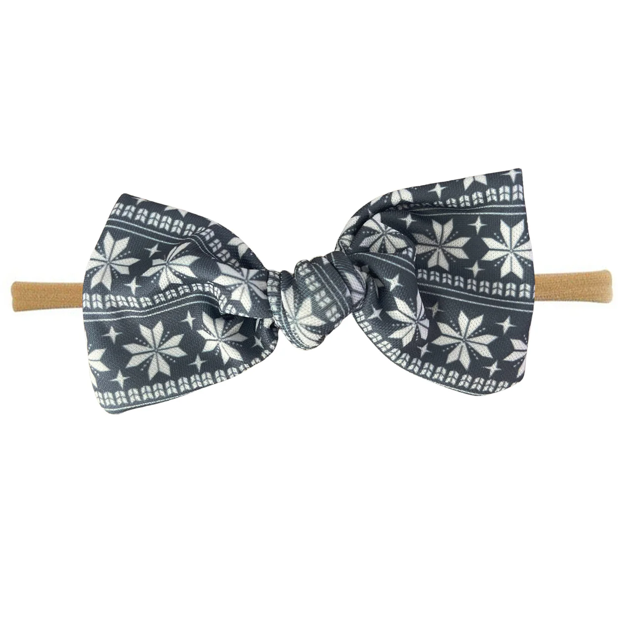 Holiday Skinny Bow Headband, Dark Grey Fair Isle - Image 2