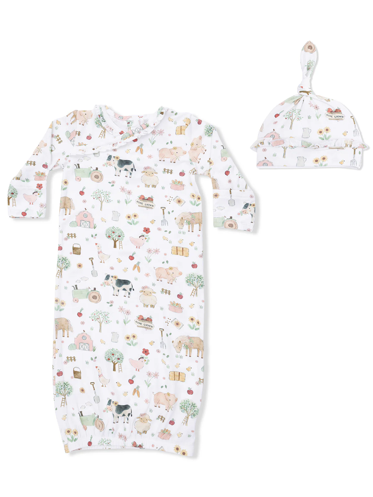 Kimono Gown & Ruffle Knotted Hat, Cute Farm Animals Pink
