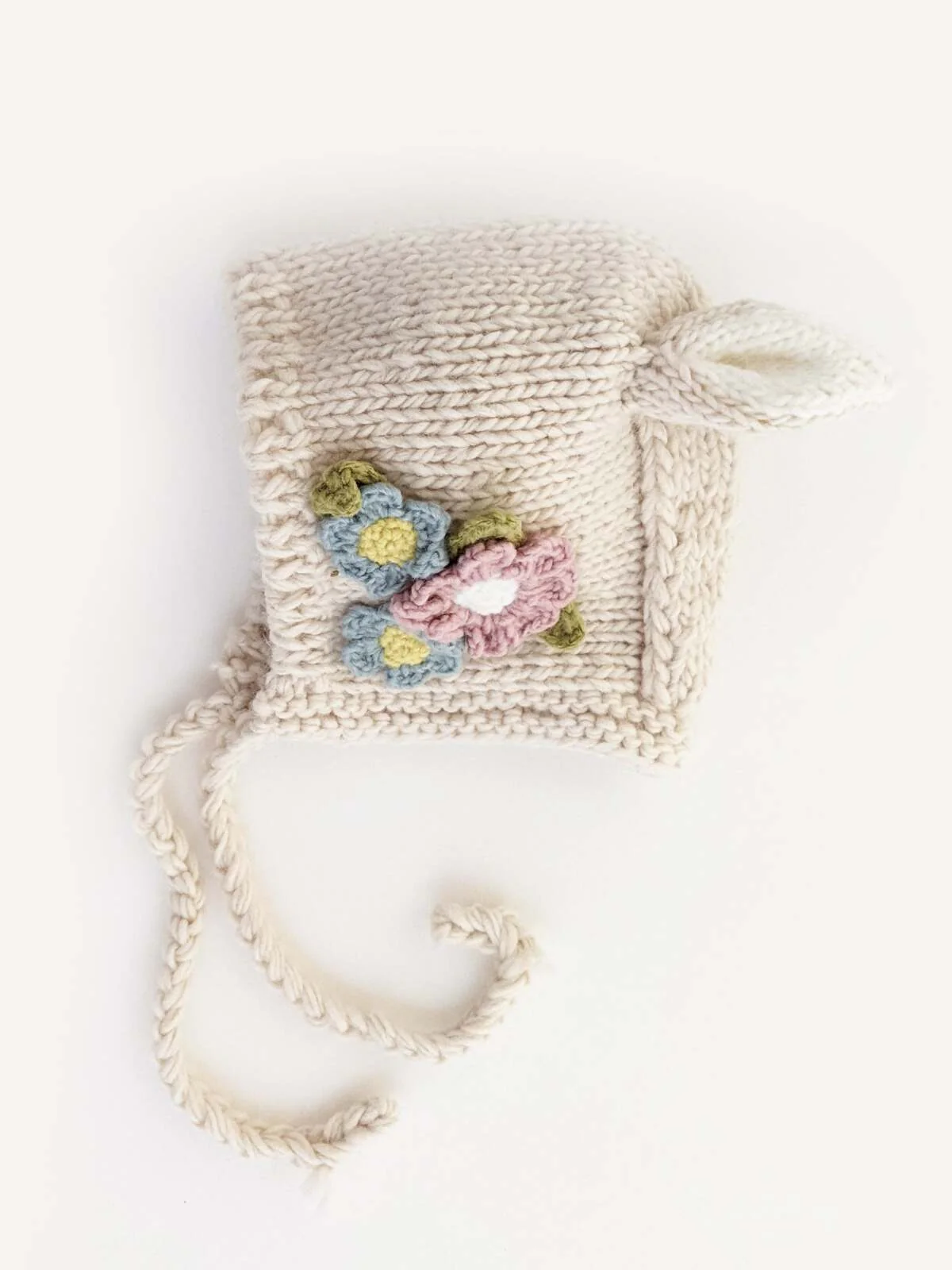 Knit Bunny Bonnet, Natural Flowers