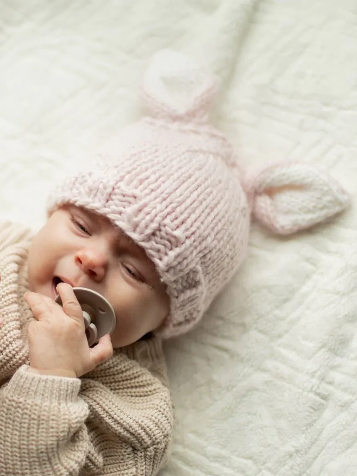 Knit Bunny Hat, Blush - Image 2