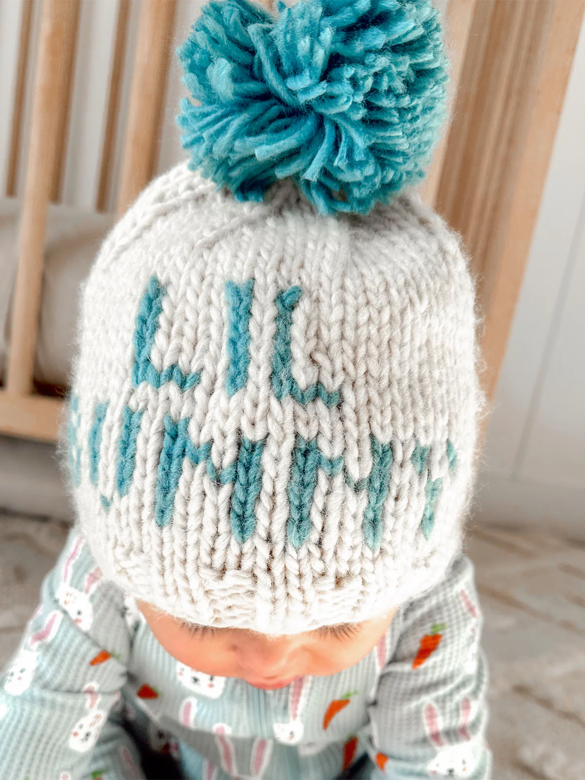 Knit Pom Hat, Lil Bunny Blue - Image 2
