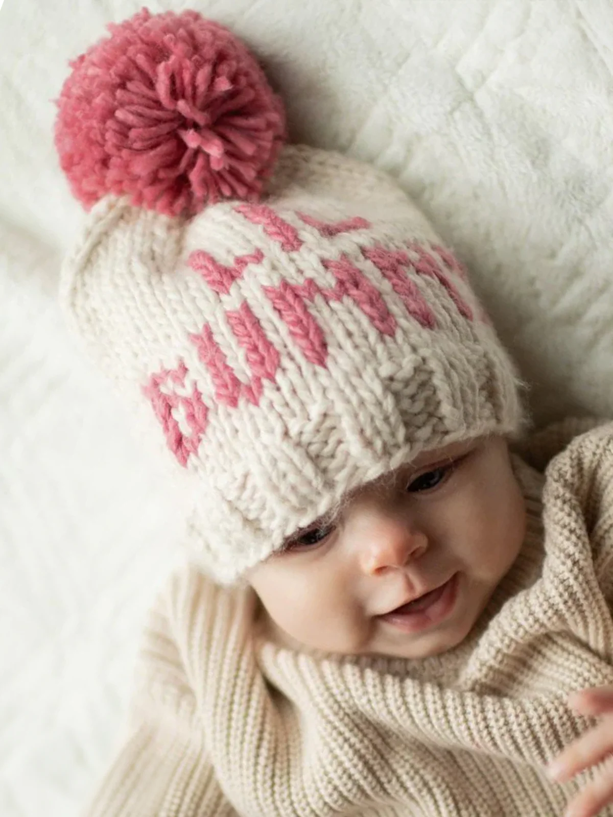 Knit Pom Hat, Lil Bunny Pink - Image 2