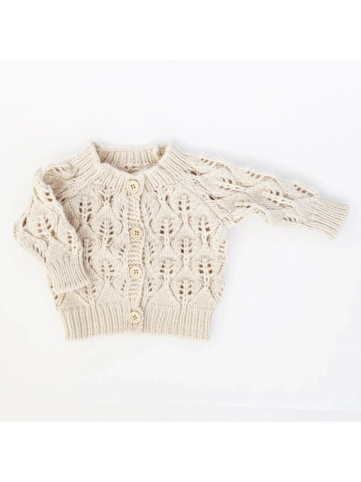Leaf Lace Cardigan Sweater, Natural - Image 2