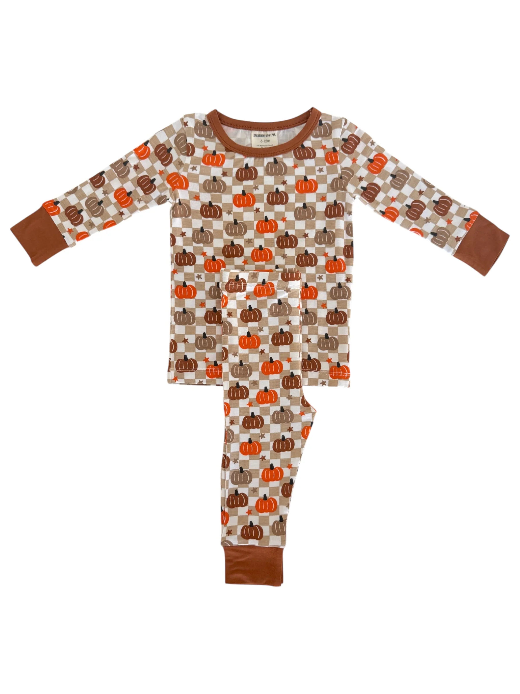 Long Sleeve 2-Piece Set, Pumpkin Checkerboard - Image 4