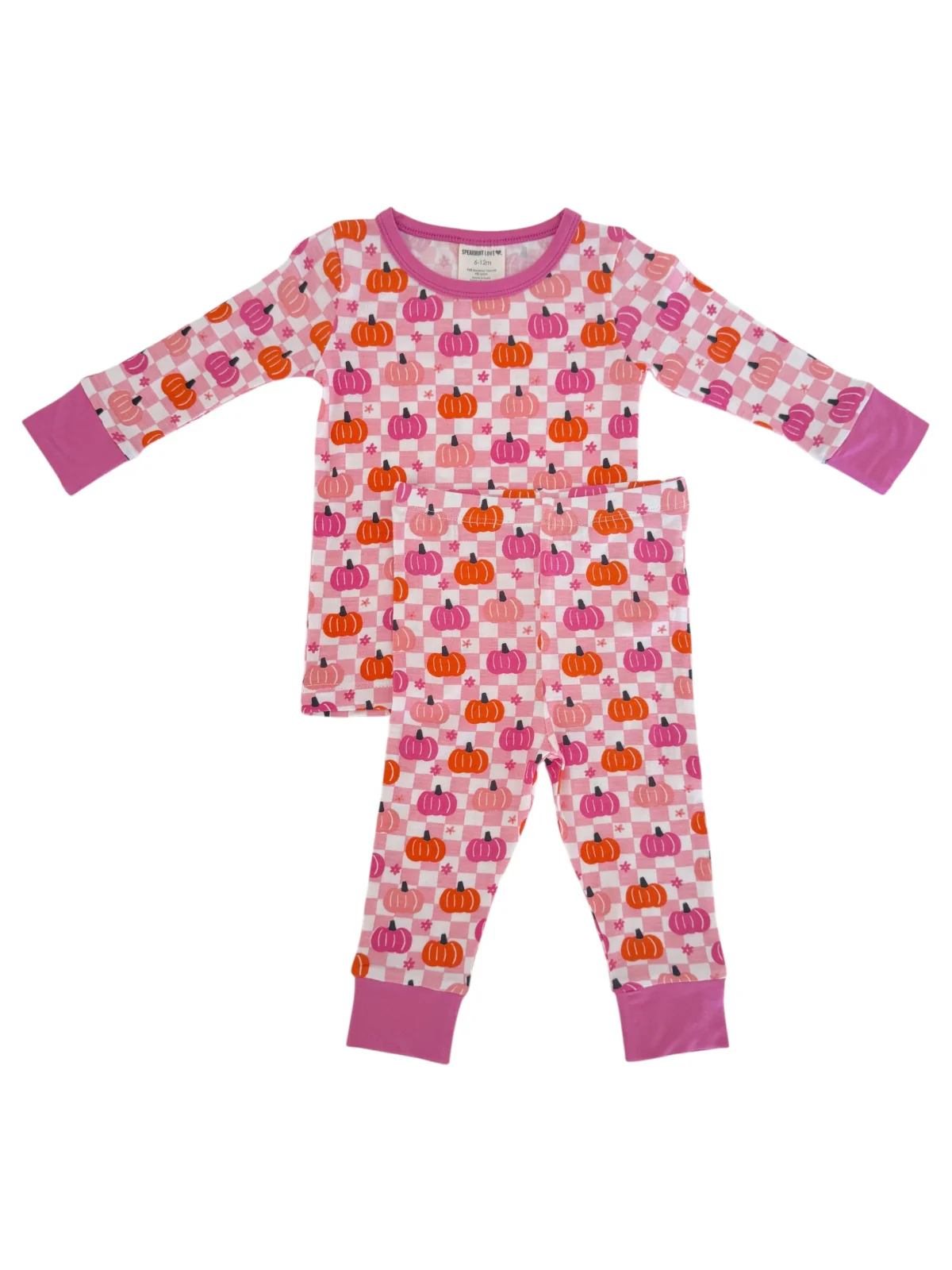 Long Sleeve 2-Piece Set, Pumpkin Checkerboard Pink - Image 3