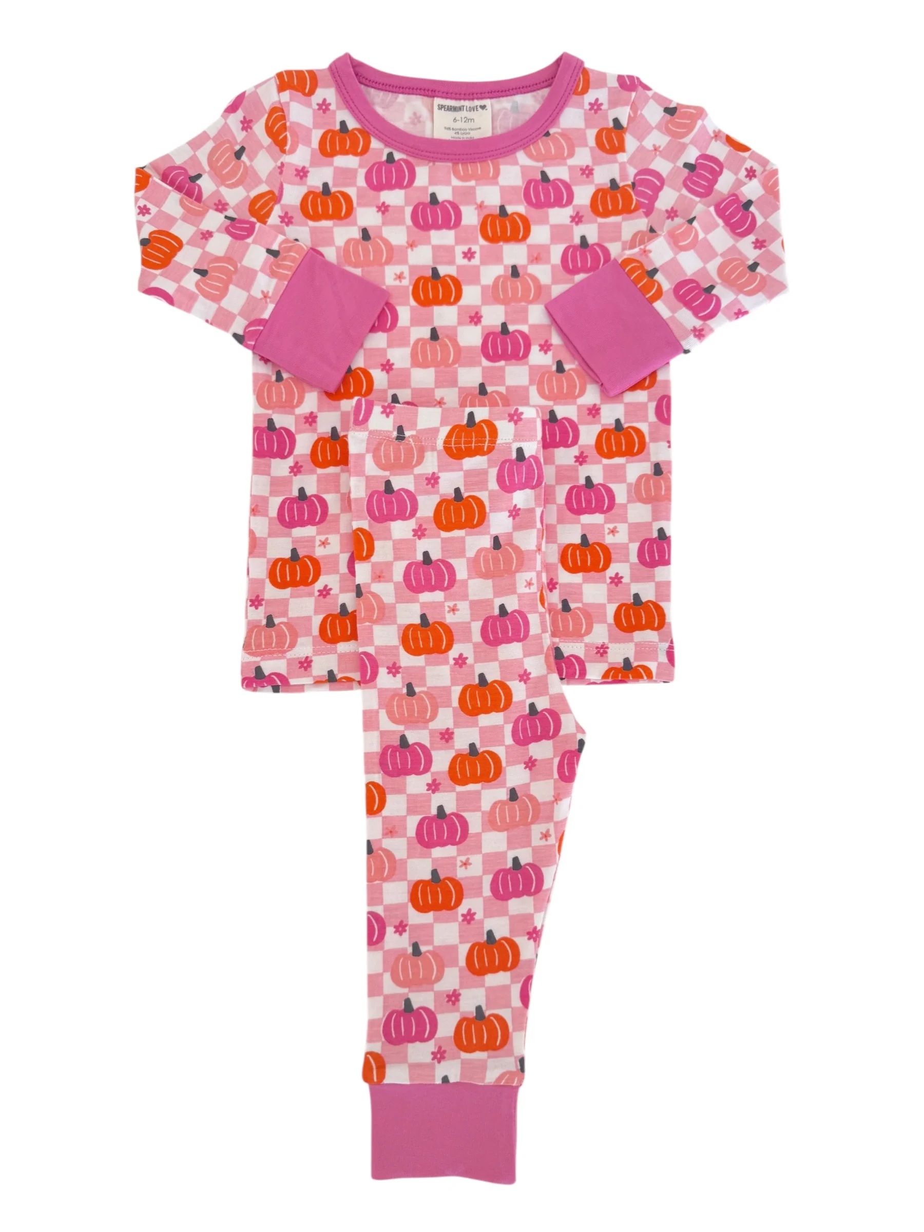 Long Sleeve 2-Piece Set, Pumpkin Checkerboard Pink - Image 4