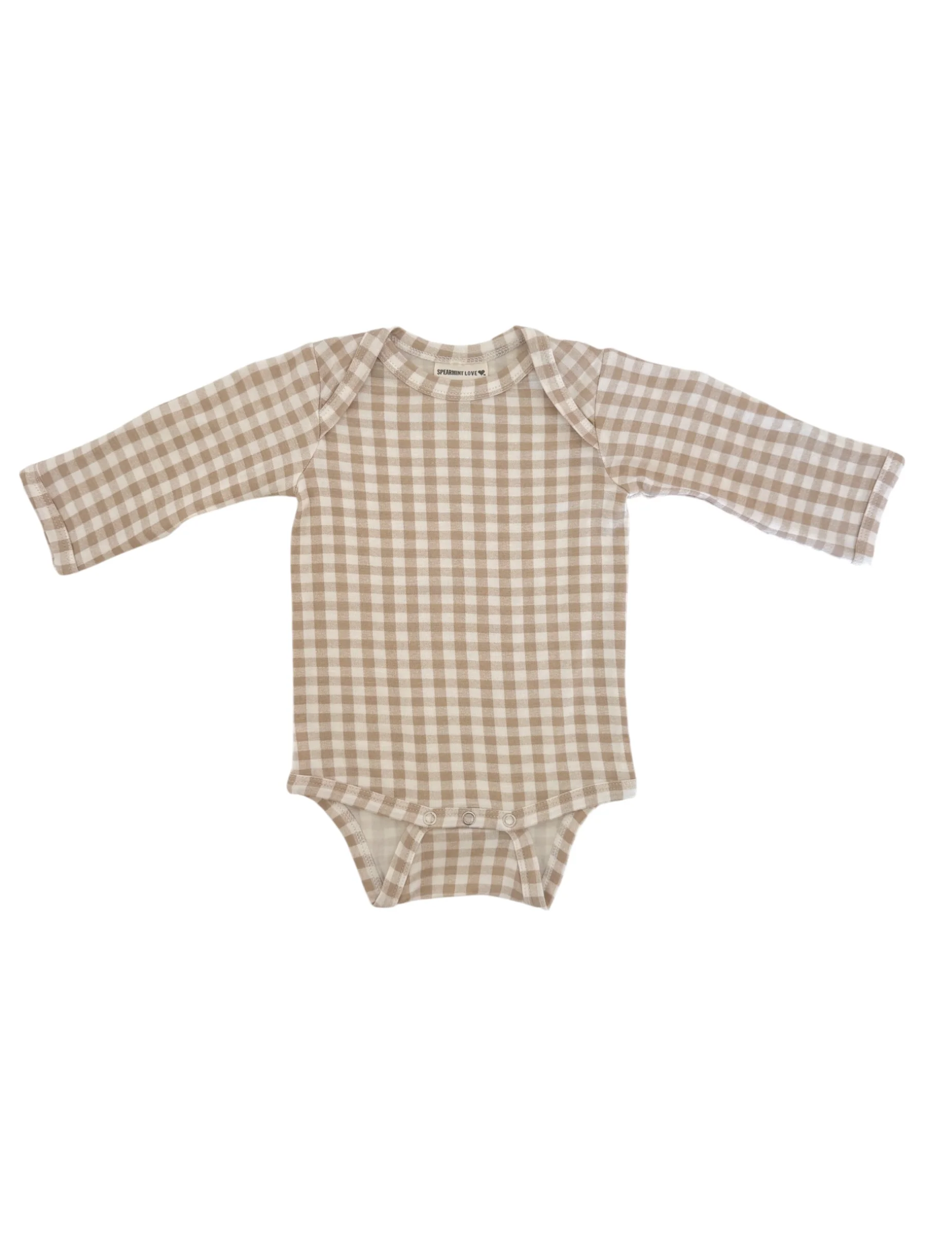 Long Sleeve Bodysuit, Tan Gingham - Image 2