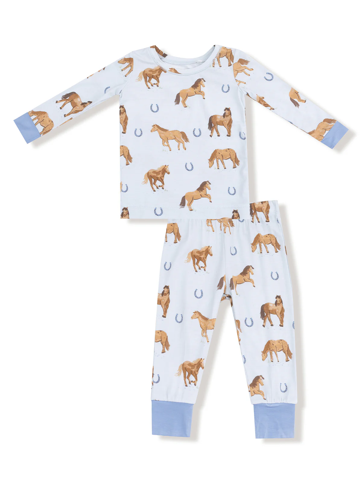 Long Sleeve Loungewear Set, Horses Blue