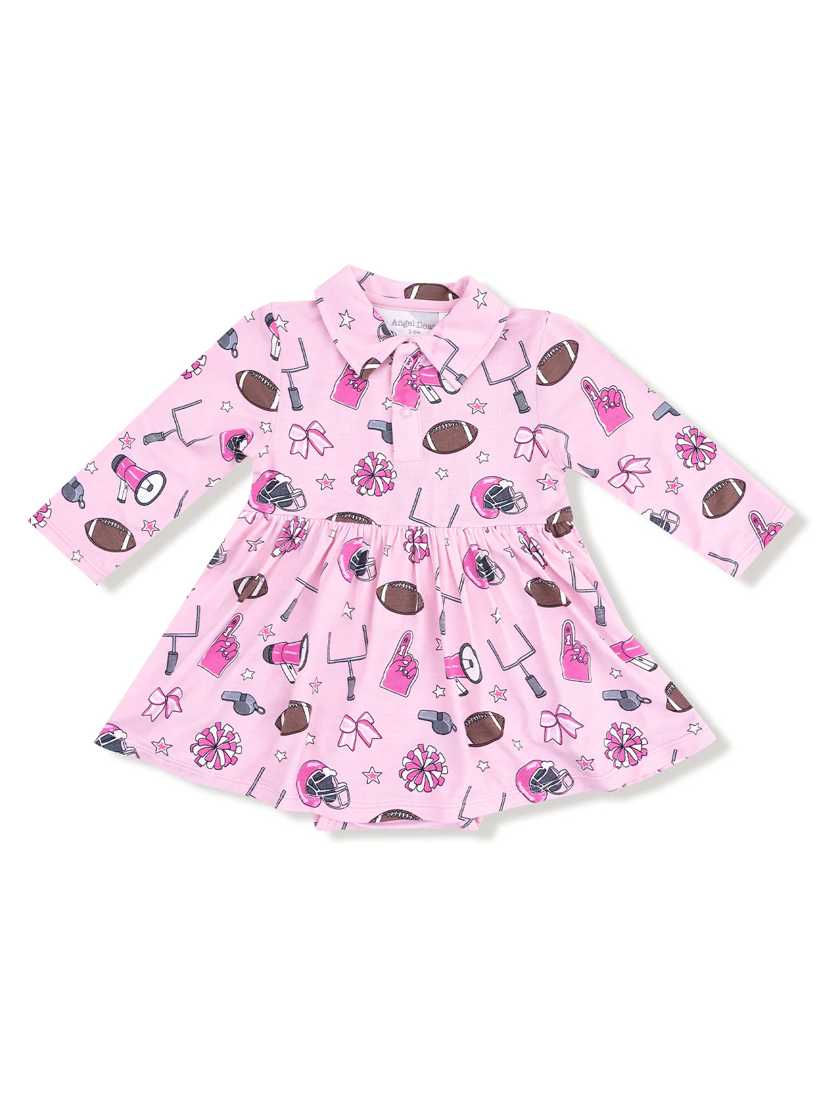 Long Sleeve Polo Bodysuit Dress, Game Day Pink
