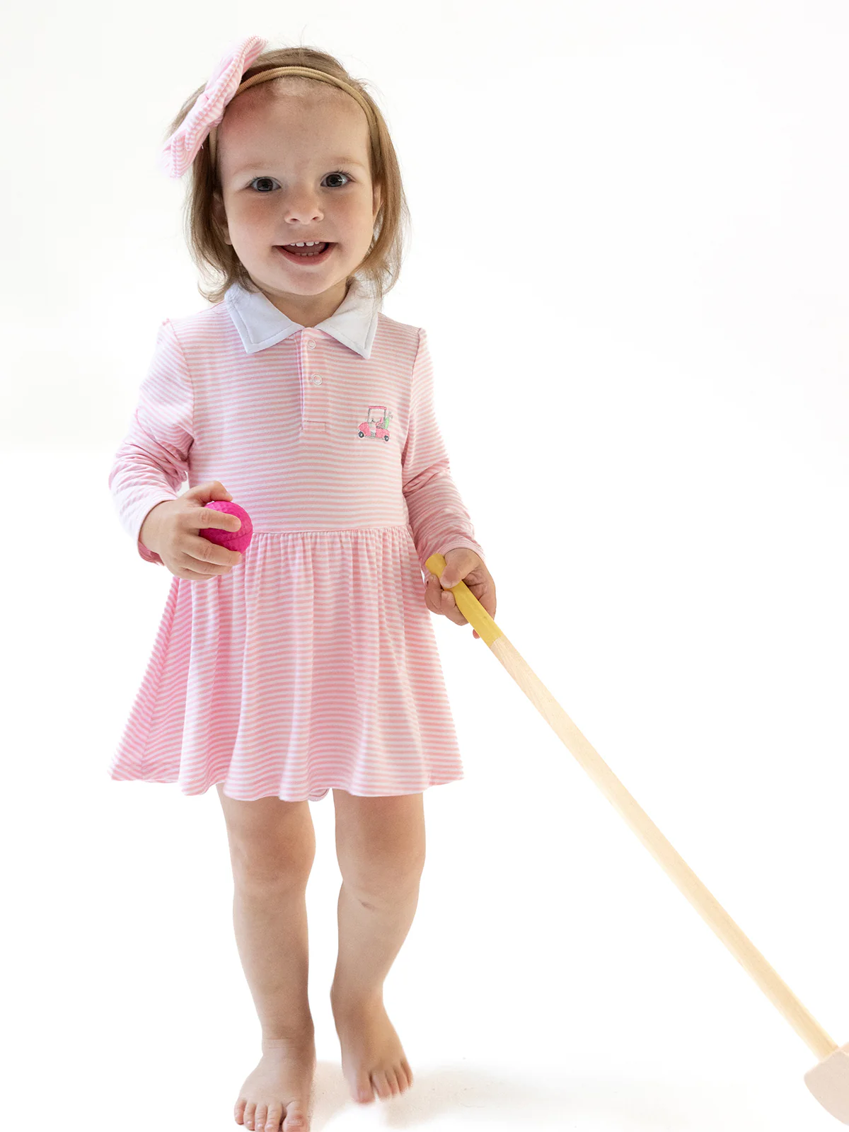 Long Sleeve Polo Bodysuit Dress, Golf Cart Stripe - Image 2