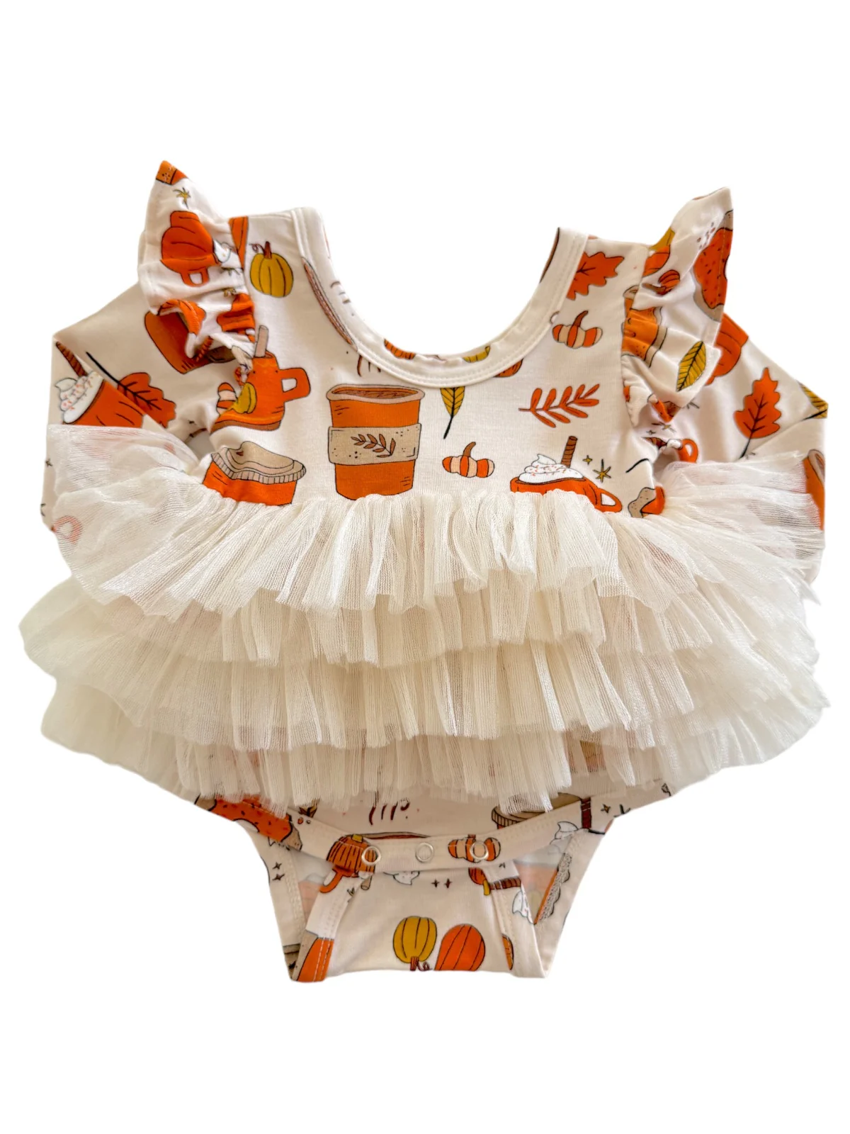 Long Sleeve Tutu Bodysuit, Pumpkin Spice Latte - Image 2