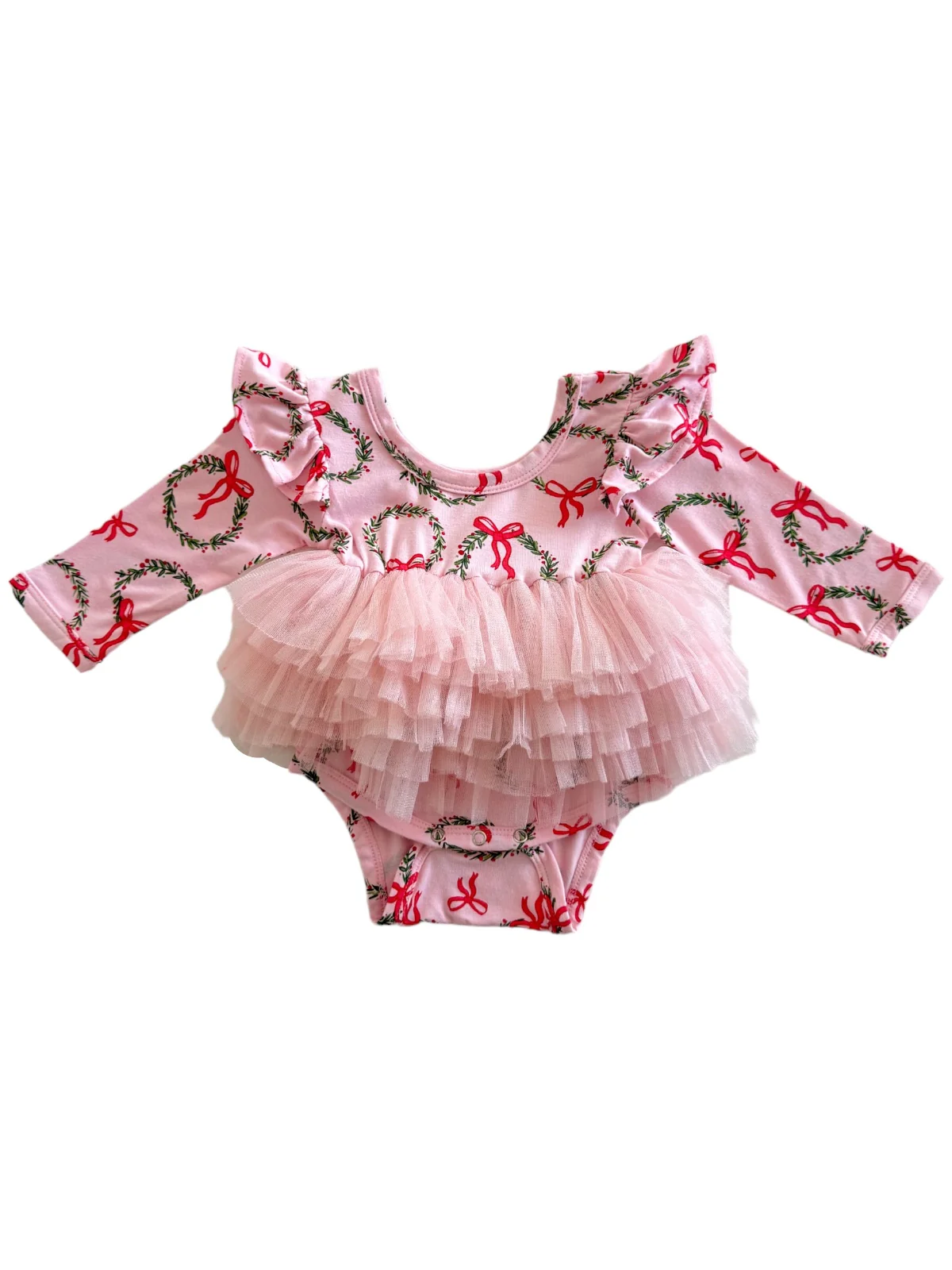 Long Sleeve Tutu Bodysuit, Wreath Pink - Image 3