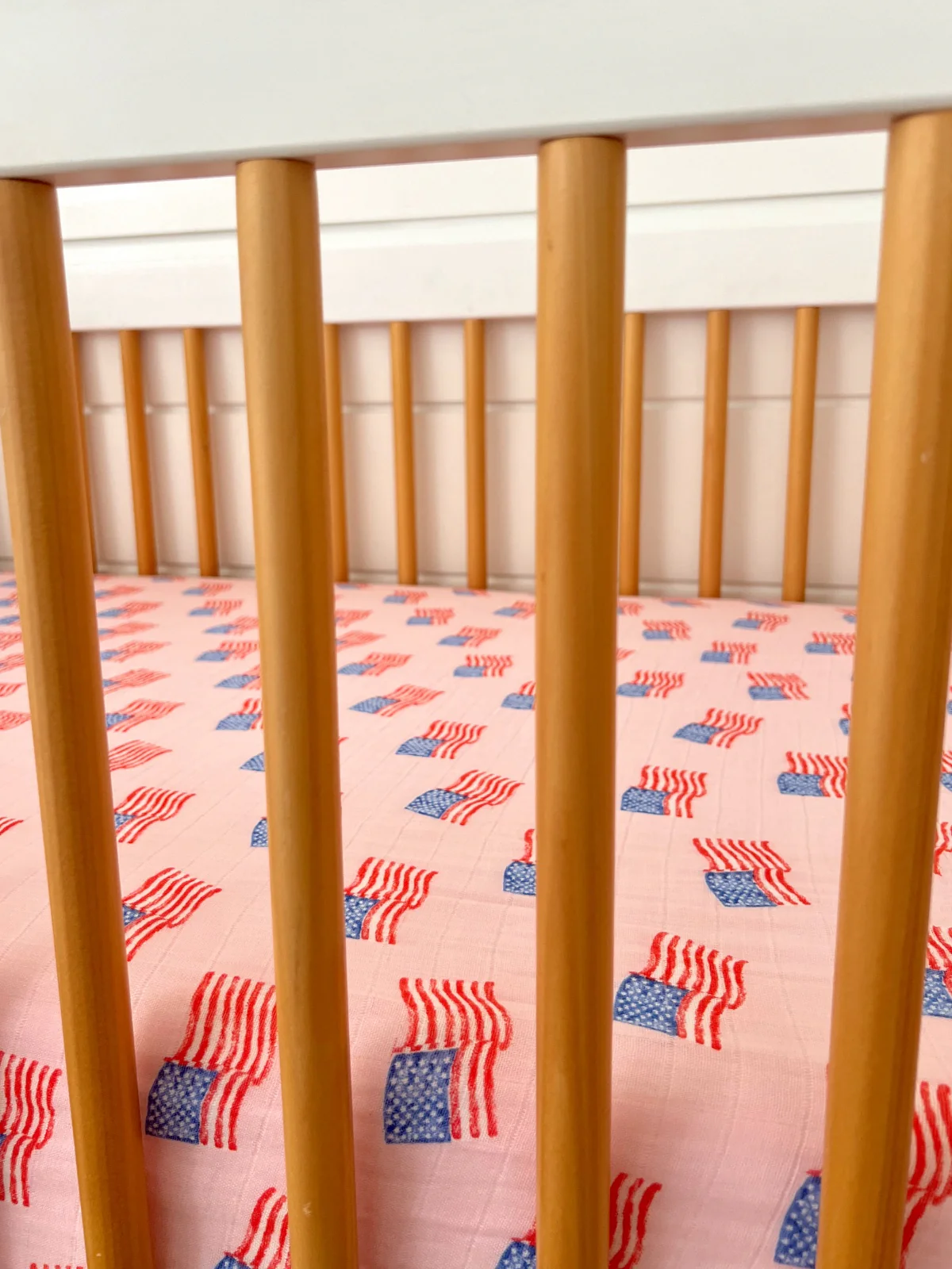 Muslin Crib Sheet, American Flag Pink - Image 2