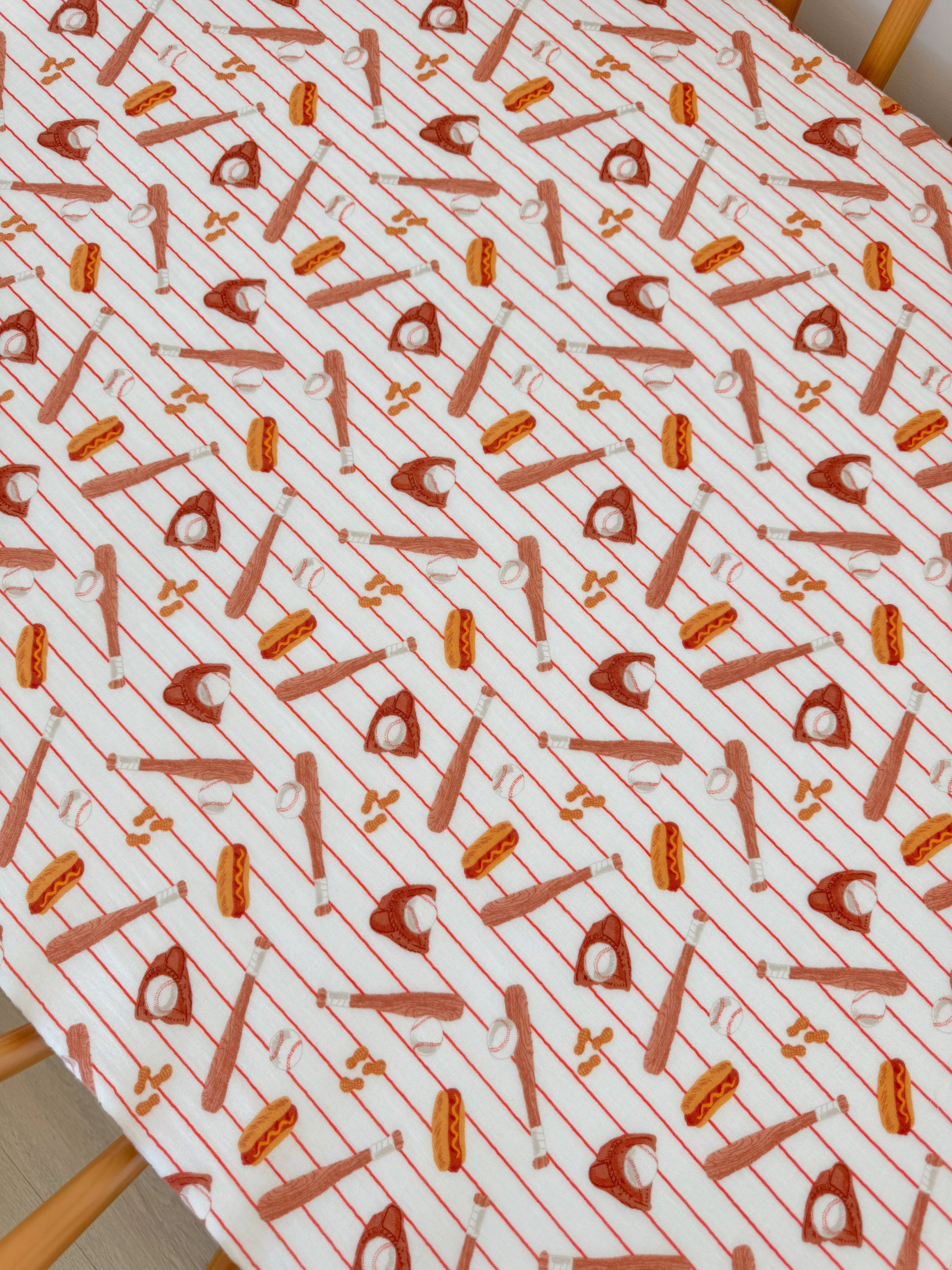 Muslin Crib Sheet, Baseball Game