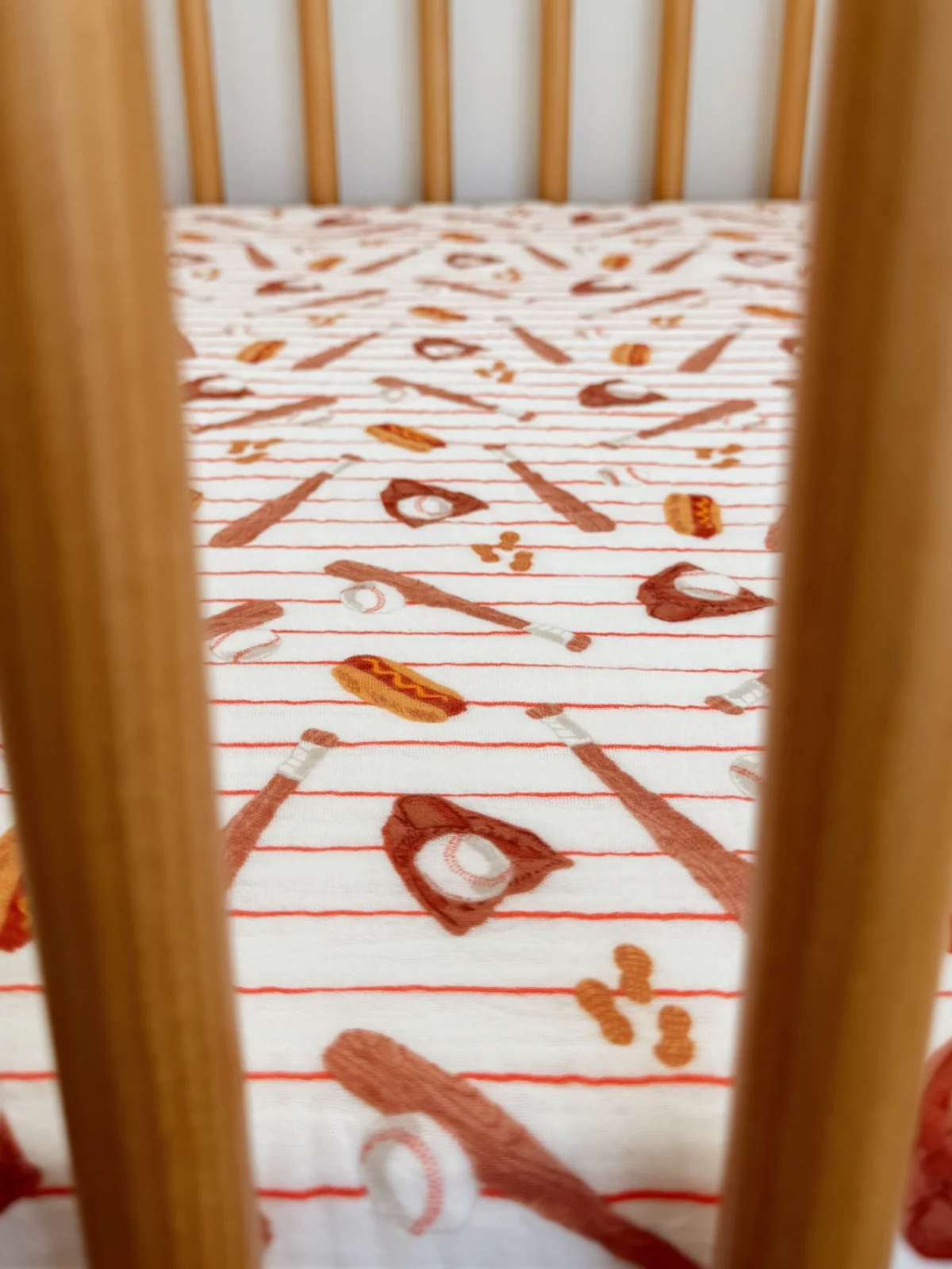 Muslin Crib Sheet, Baseball Game - Image 2