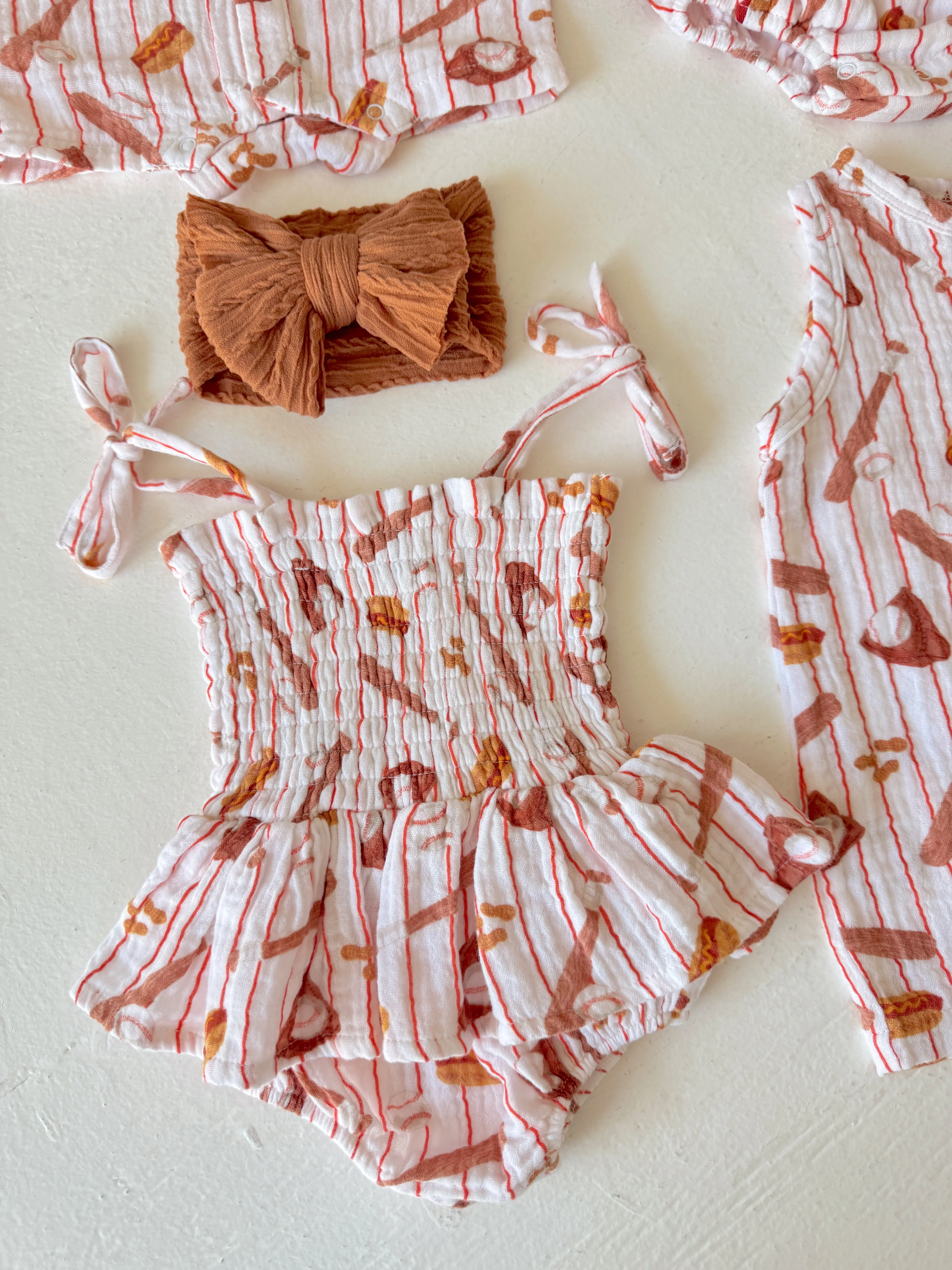 Muslin Smocked Bubble w/ Skirt, Baseball Game - Image 4