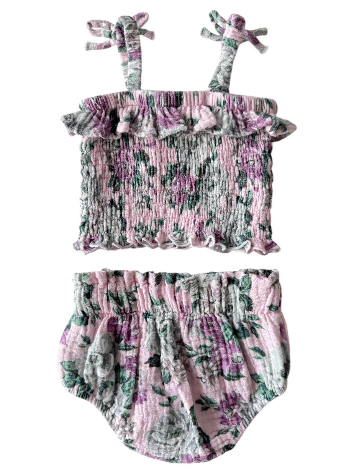 Muslin Smocked Ruffle Top & Bloomer, Blissful Blossoms - Image 3