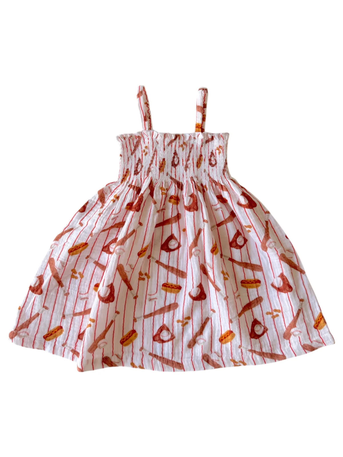 Muslin Smocked Tube Dress, Baseball Game - Image 2