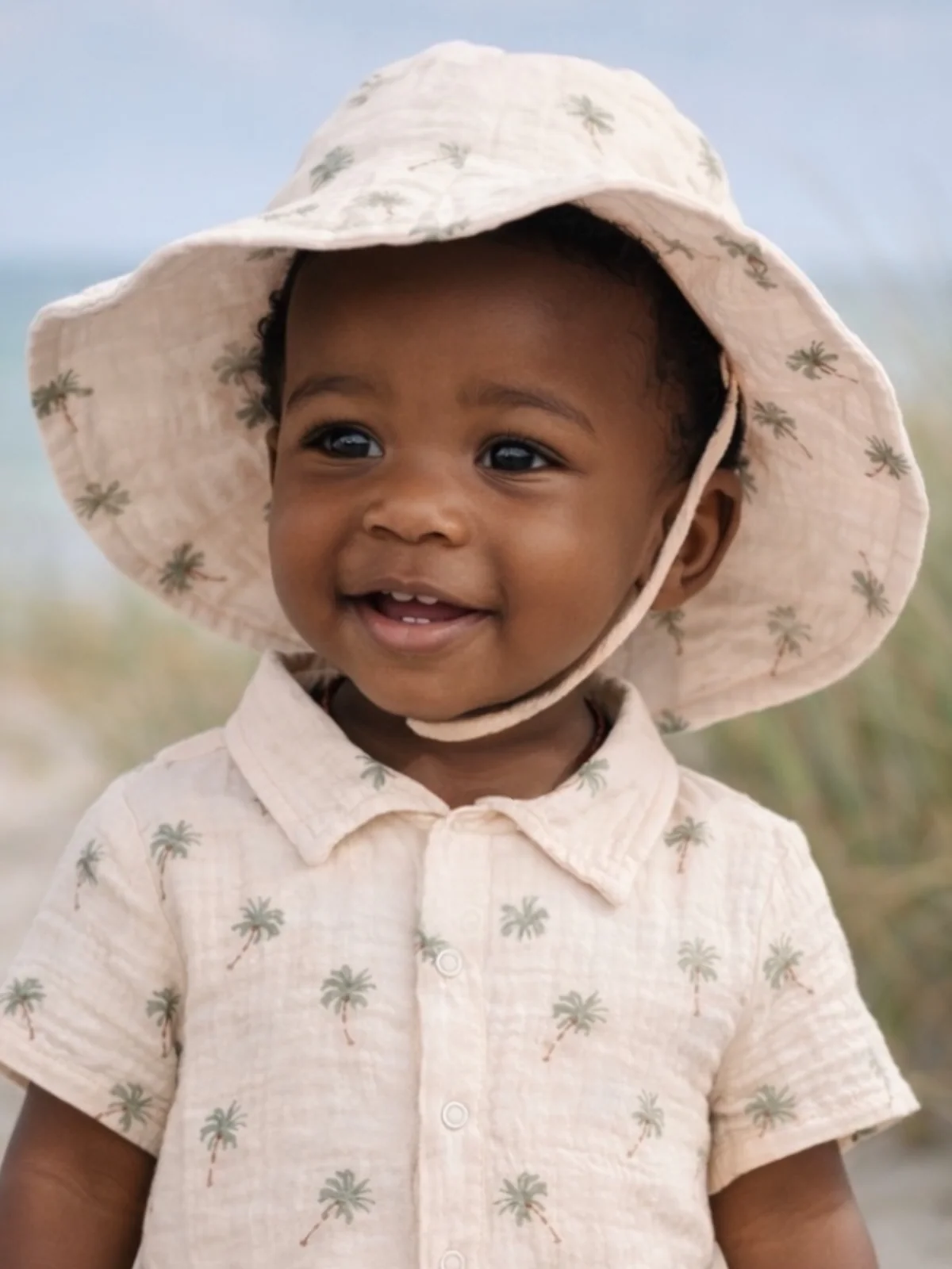 Muslin Wide Brim Sunhat, Palm Trees
