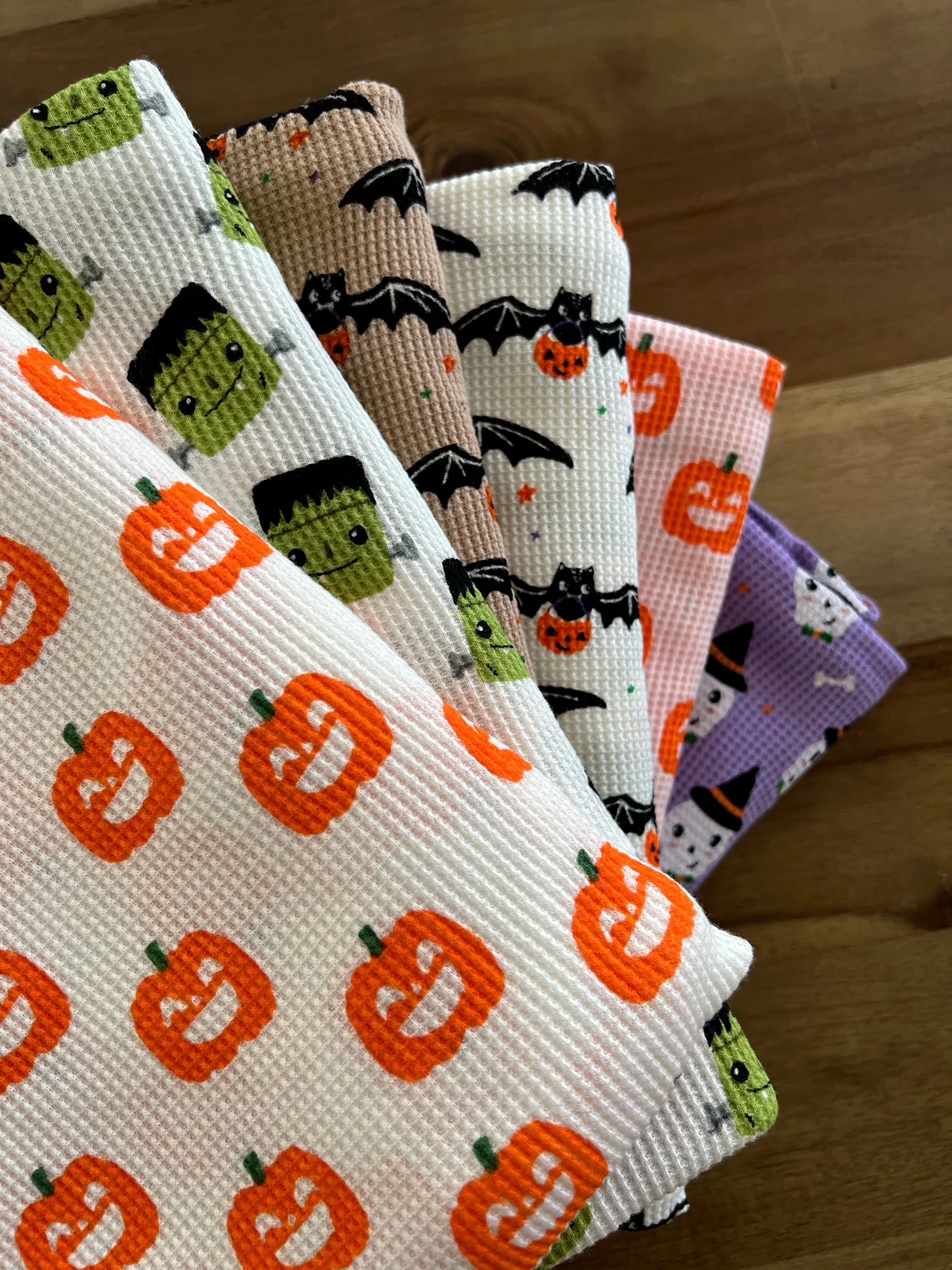 Organic Cotton Waffle Swaddle Blanket, Blush Jack-O-Lantern - Image 4