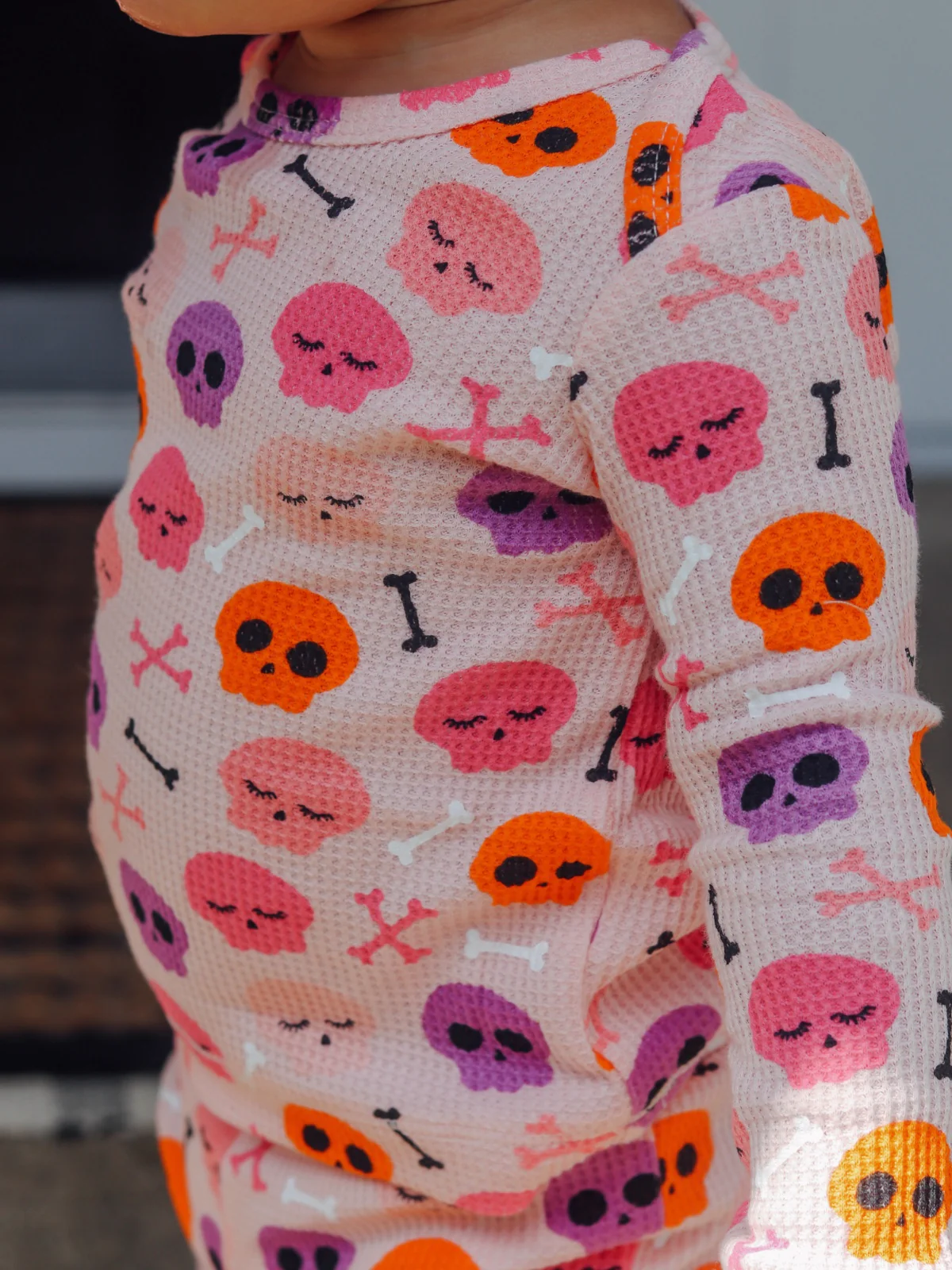 Organic Waffle 2-Piece Set, Candy Skulls Pink - Image 2