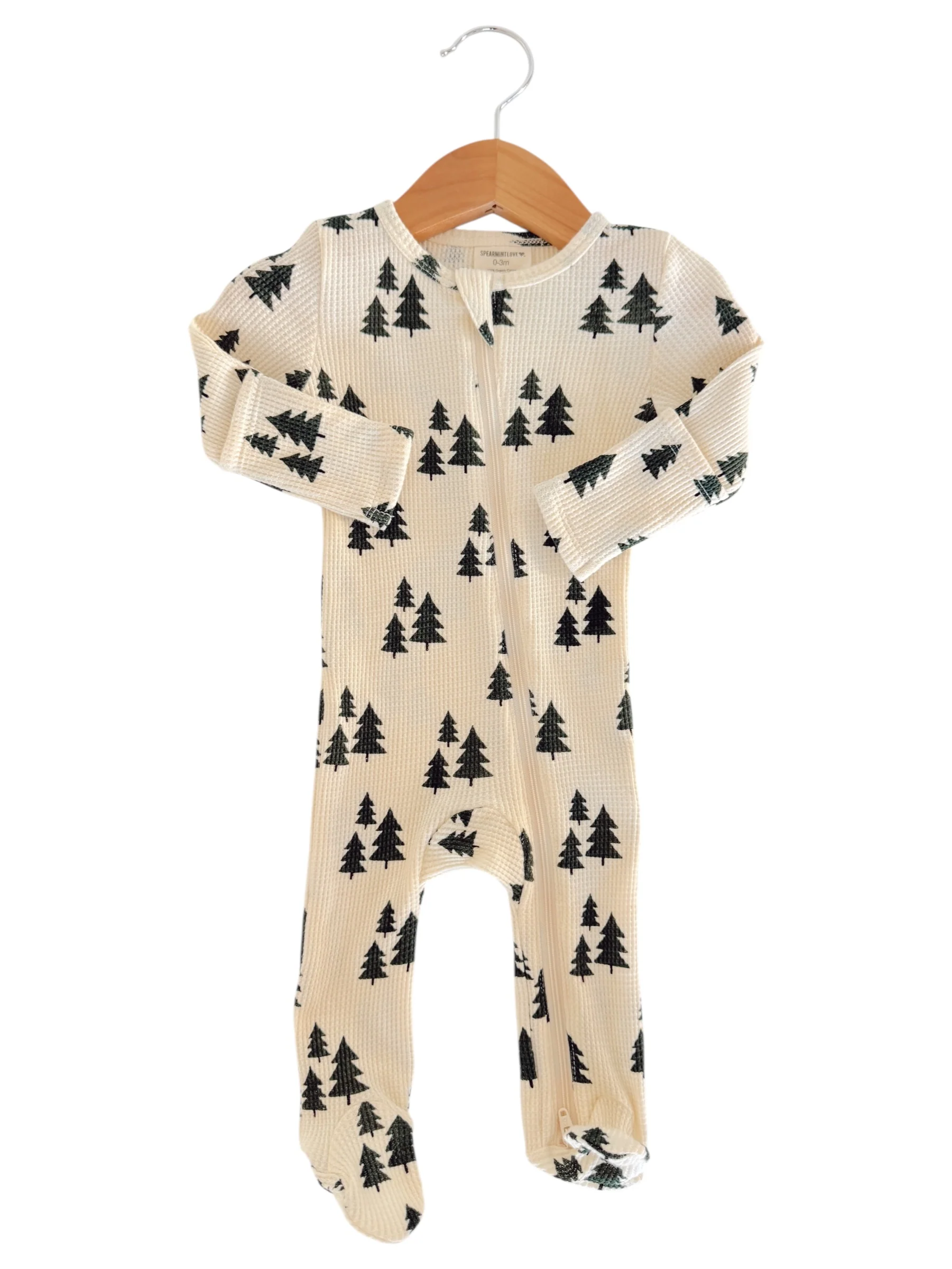 Organic Waffle 2-Way Zip Footie, Forest Green Trees - Image 2