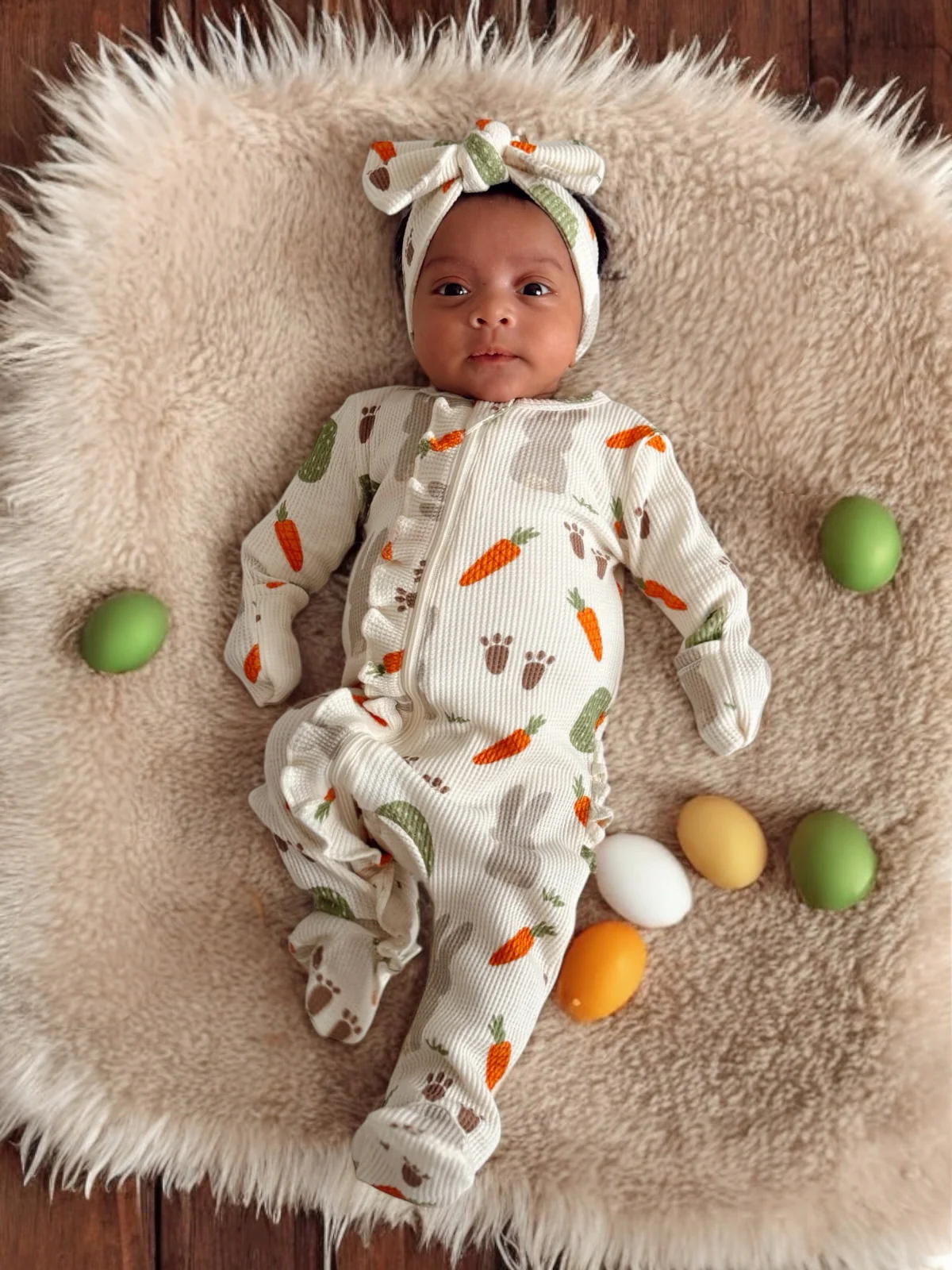 Organic Waffle 2-Way Zip Ruffle Footie, Cottontail - Image 3