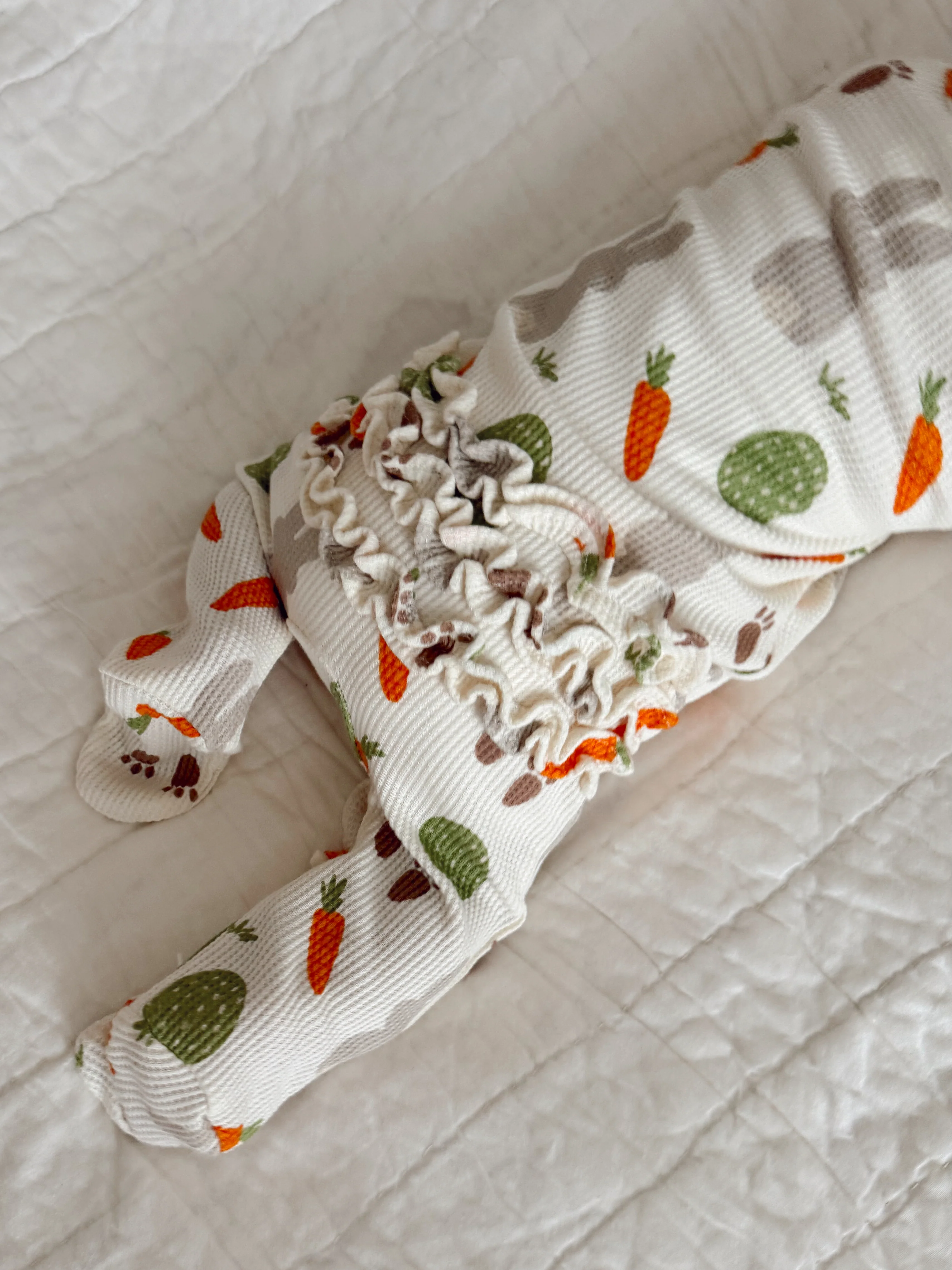 Organic Waffle 2-Way Zip Ruffle Footie, Cottontail - Image 5