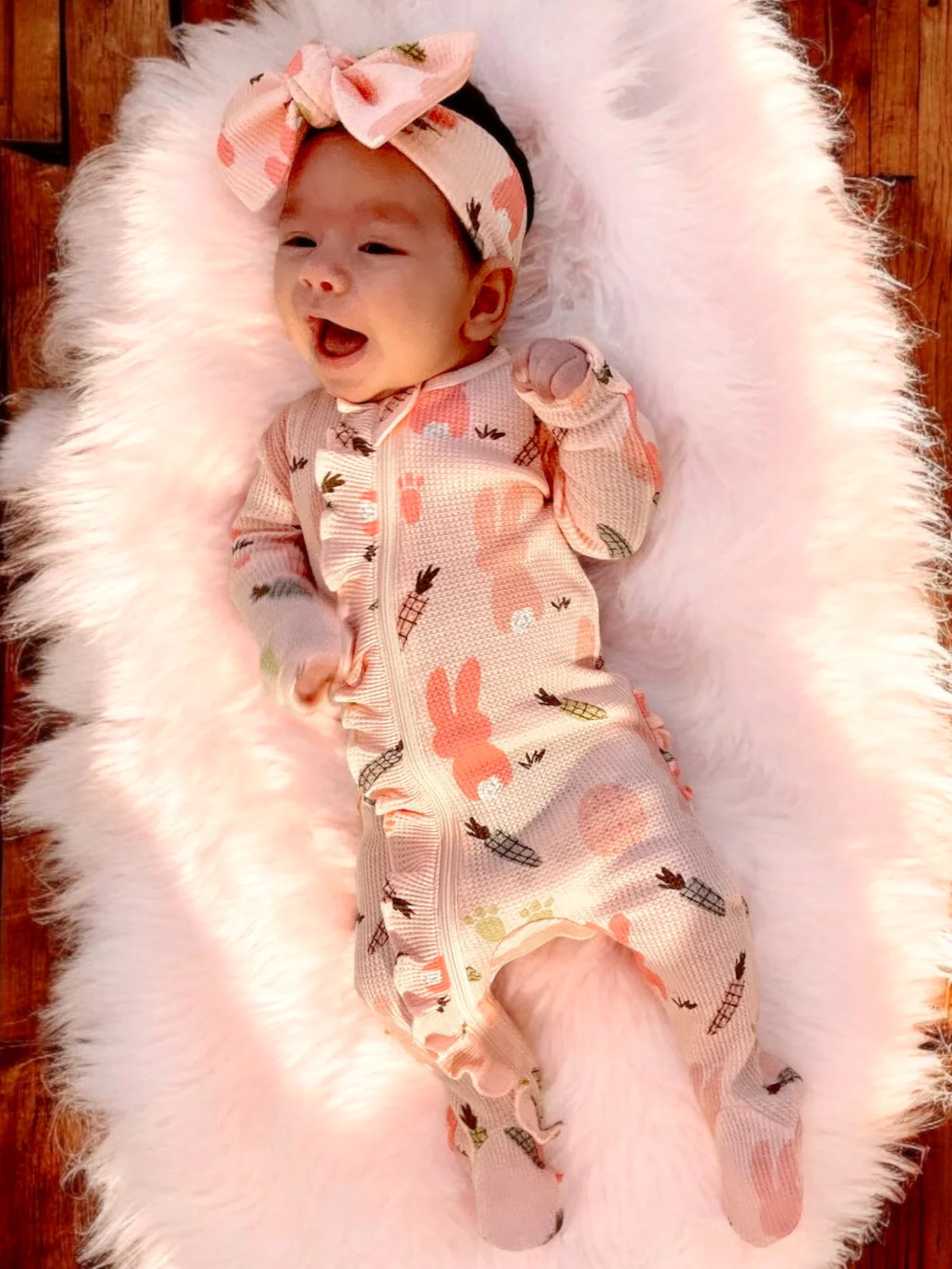 Organic Waffle 2-Way Zip Ruffle Footie, Cottontail Pink - Image 3