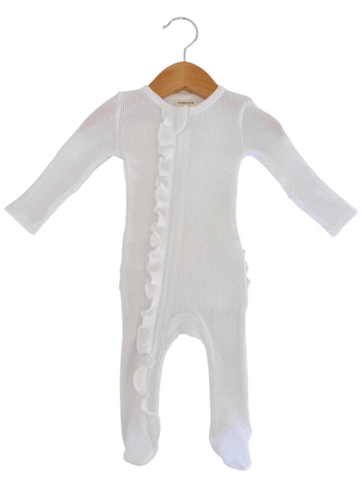 Organic Waffle 2-Way Zip Ruffle Footie, Lucent White - Image 2