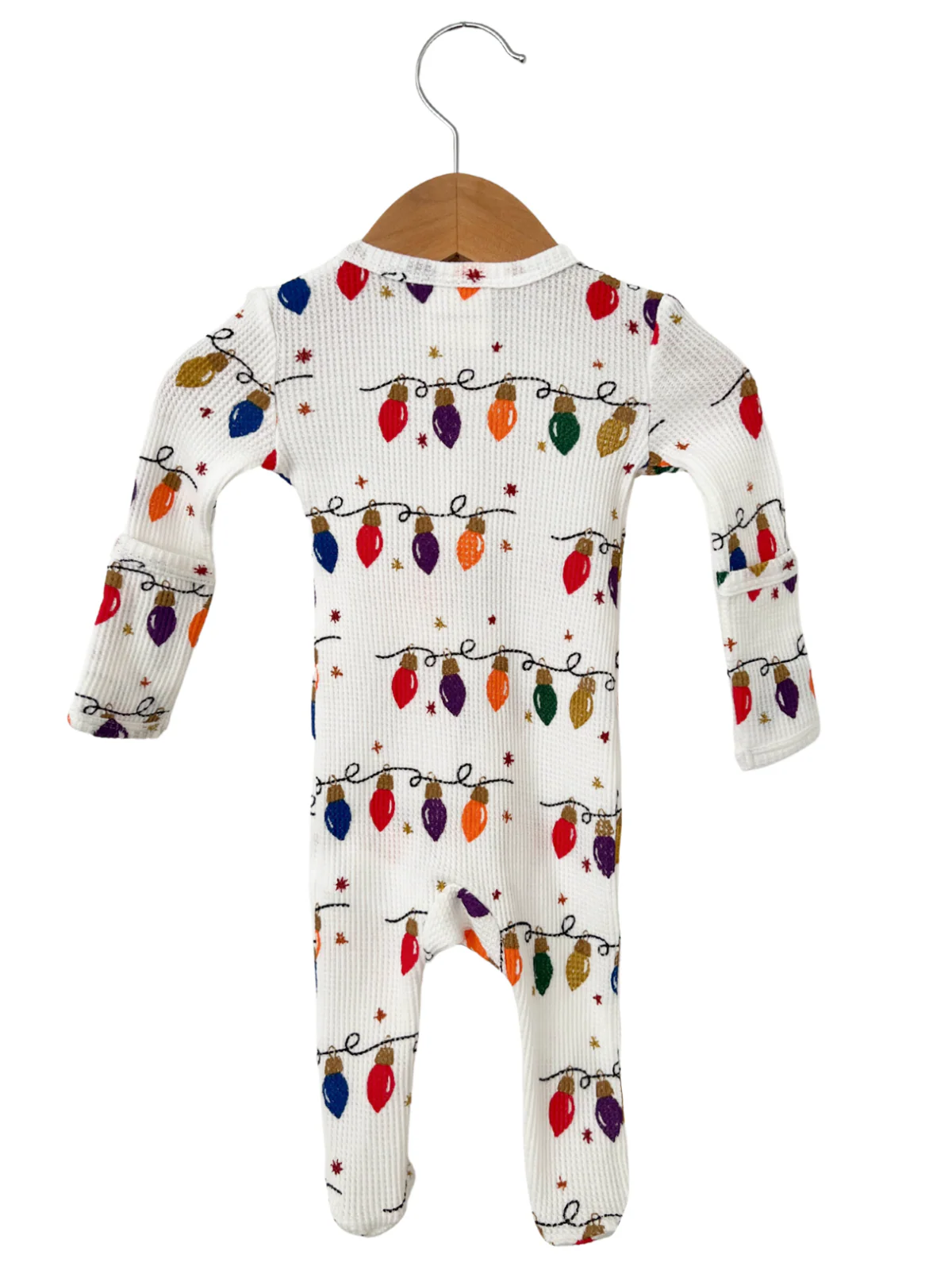 Organic Waffle Basic Zip Footie, Christmas Lights - Image 3