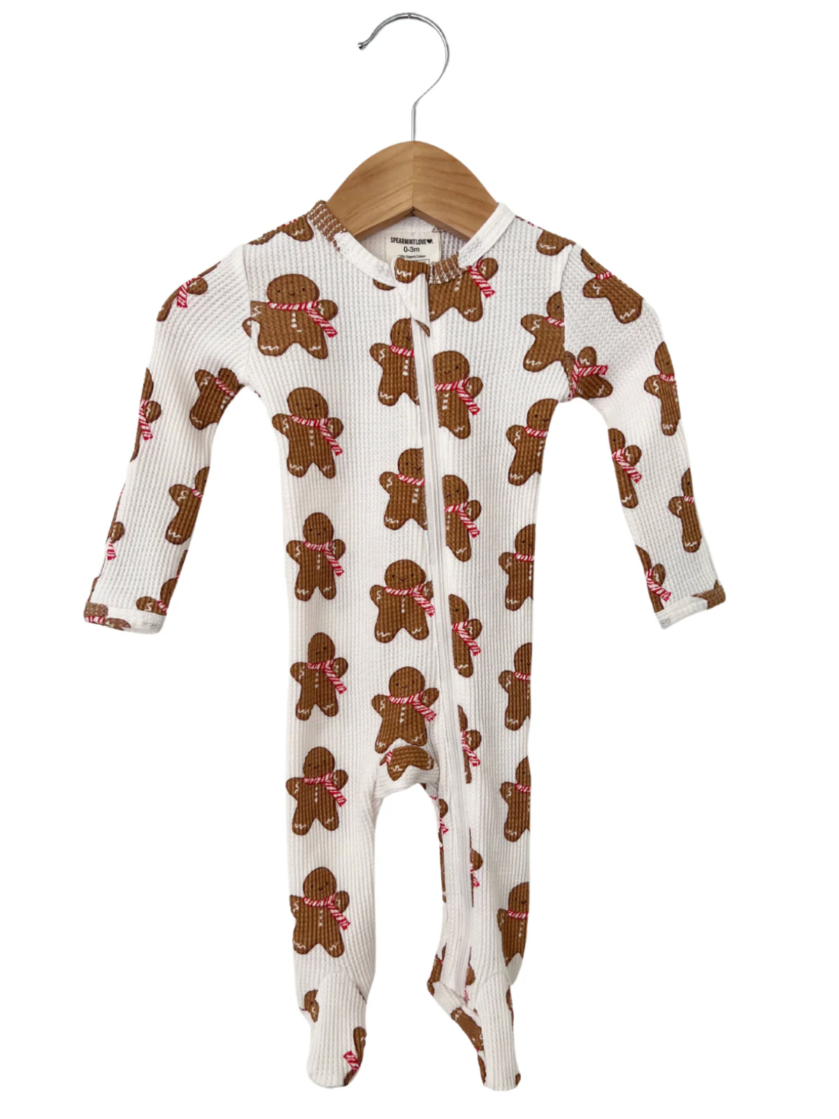Organic Waffle Basic Zip Footie, Gingerbread Man - Image 2