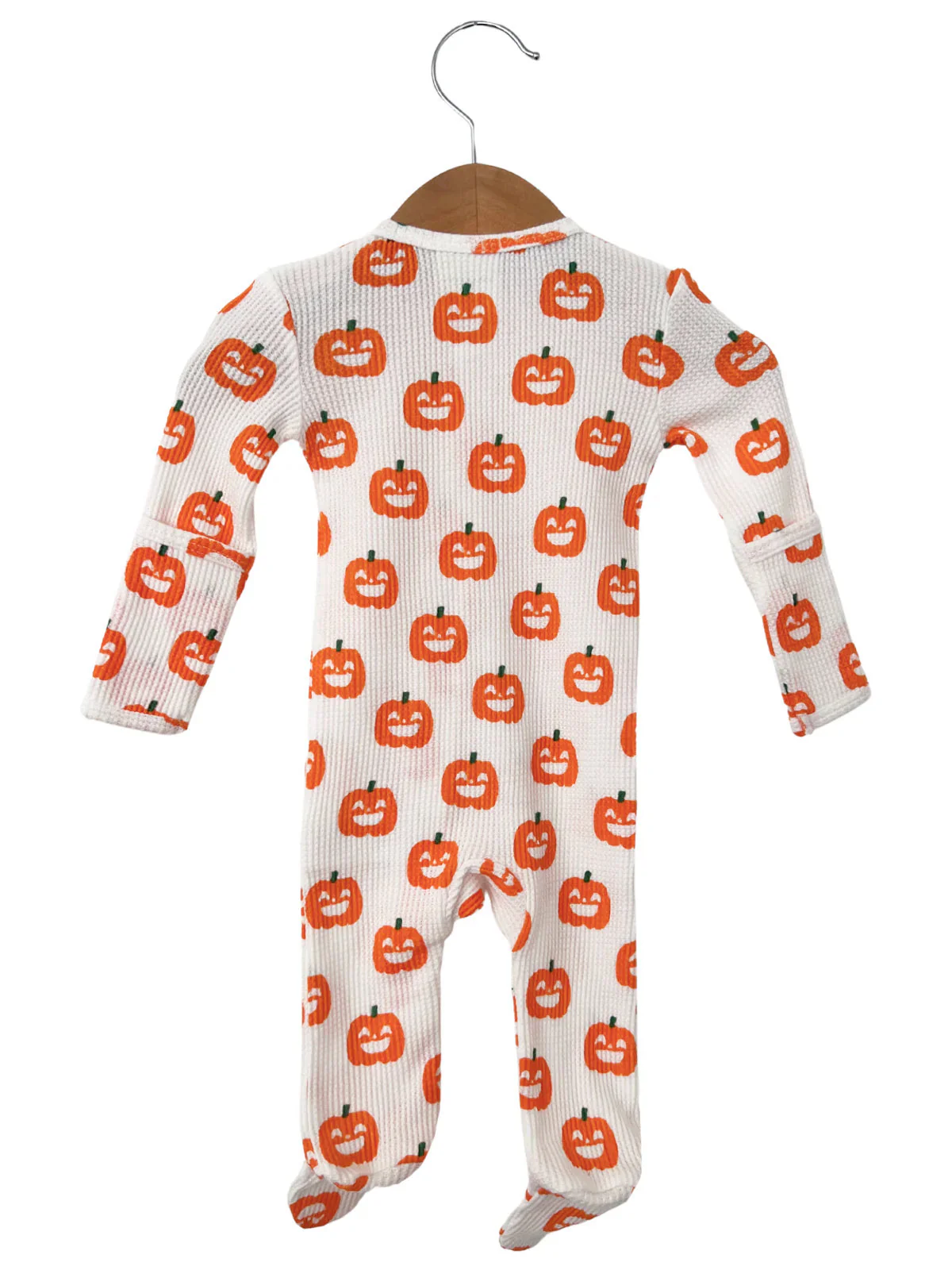 Organic Waffle Basic Zip Footie, Jack-O-Lantern - Image 3