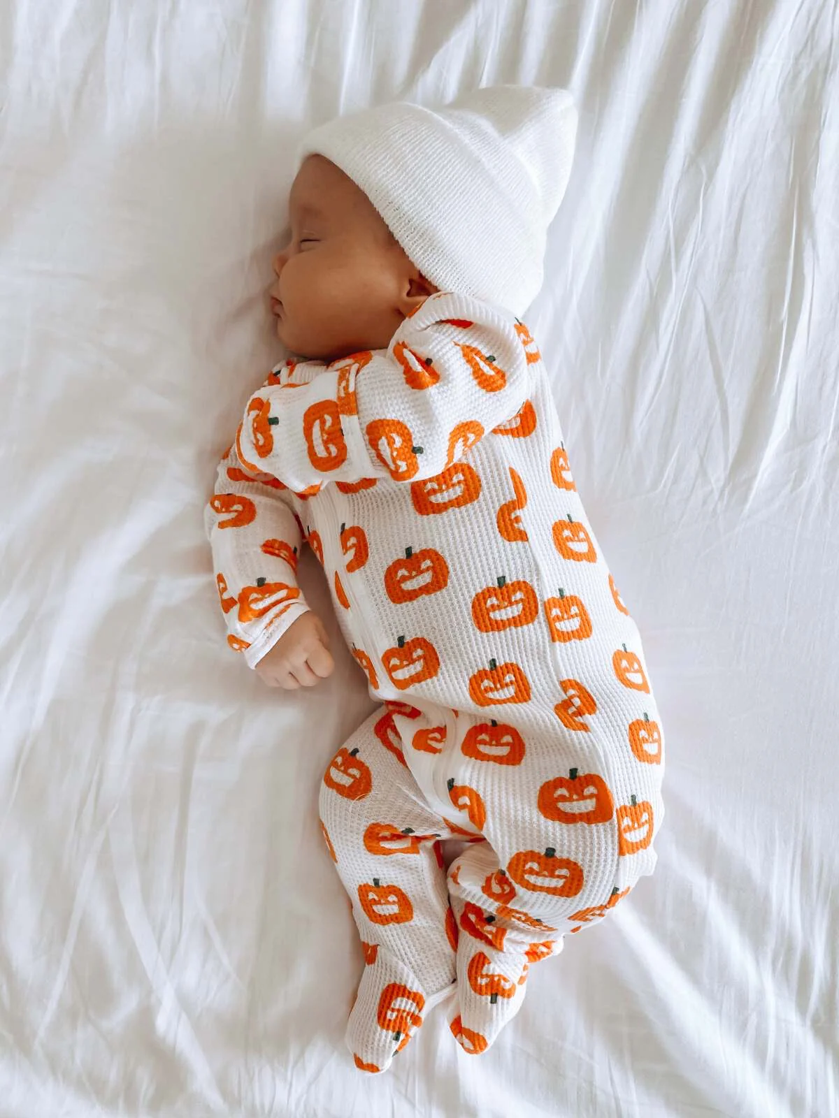 Organic Waffle Basic Zip Footie, Jack-O-Lantern - Image 4