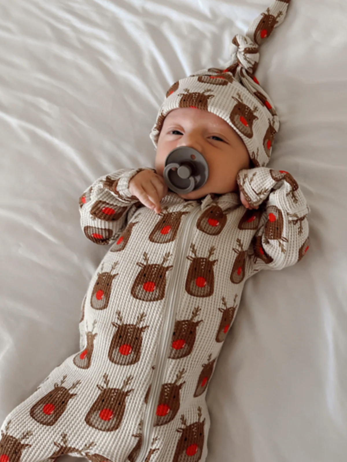 Organic Waffle Basic Zip Footie, Reindeer - Image 2