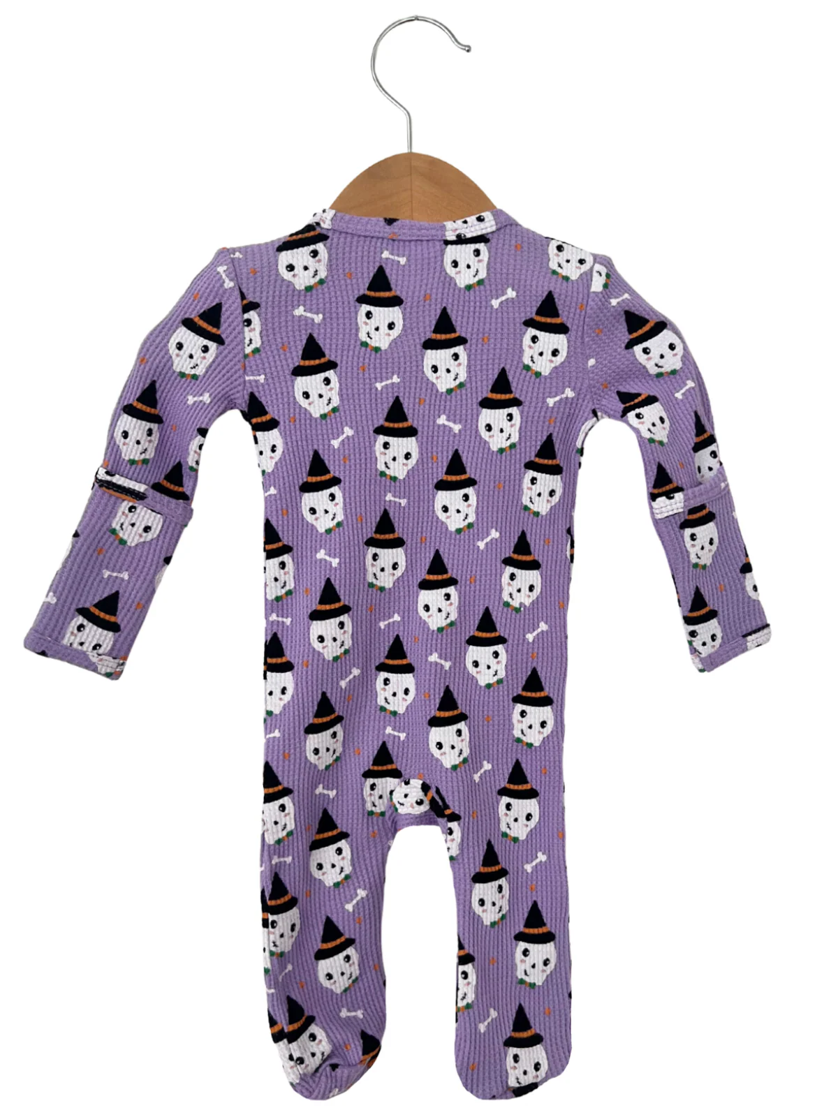 Organic Waffle Basic Zip Footie, Spooky Skeleton - Image 3